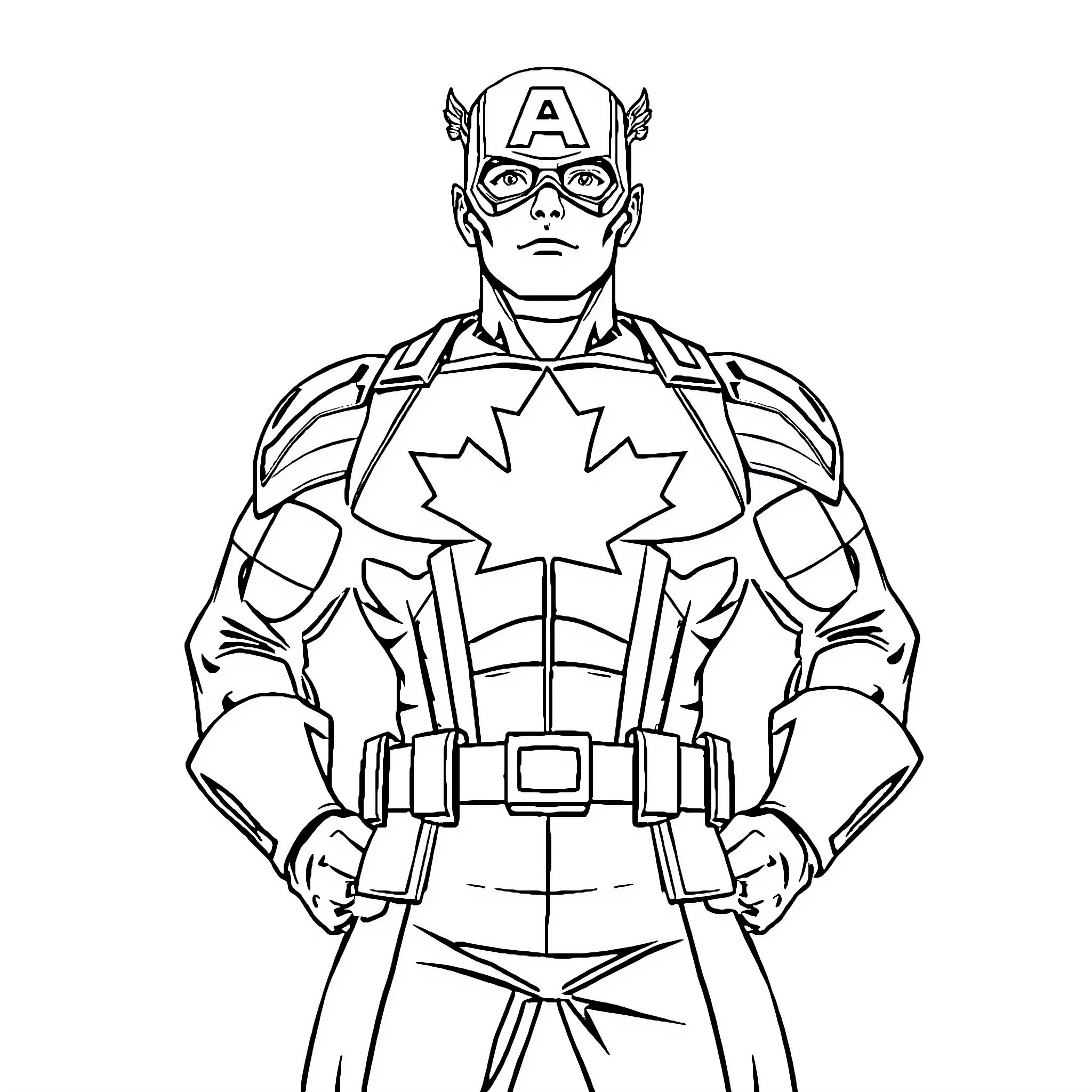 Captain America in Battle-Ready Uniform Coloring Page (free black-and-white line drawing printable PDF for all, from beginners to advanced learners, including children, teens, adults, and seniors)