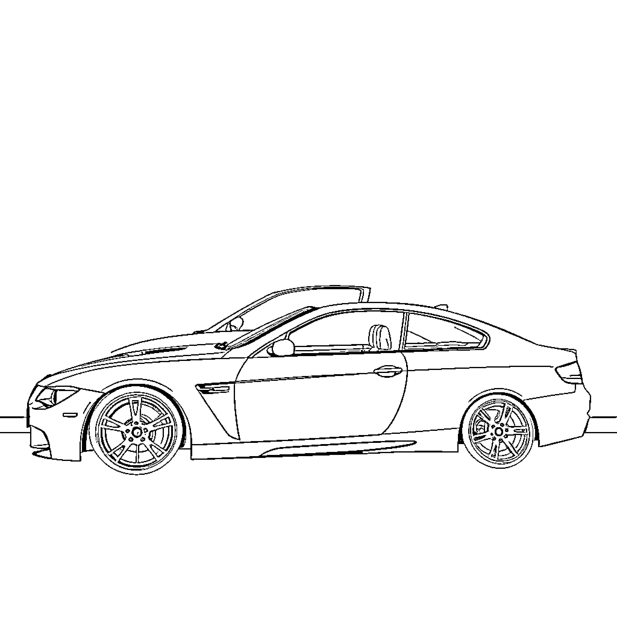 BMW Luxury Sports Coupe in Sleek Design Coloring Page (free black-and-white line drawing printable PDF for all, from beginners to advanced learners, including children, teens, adults, and seniors)