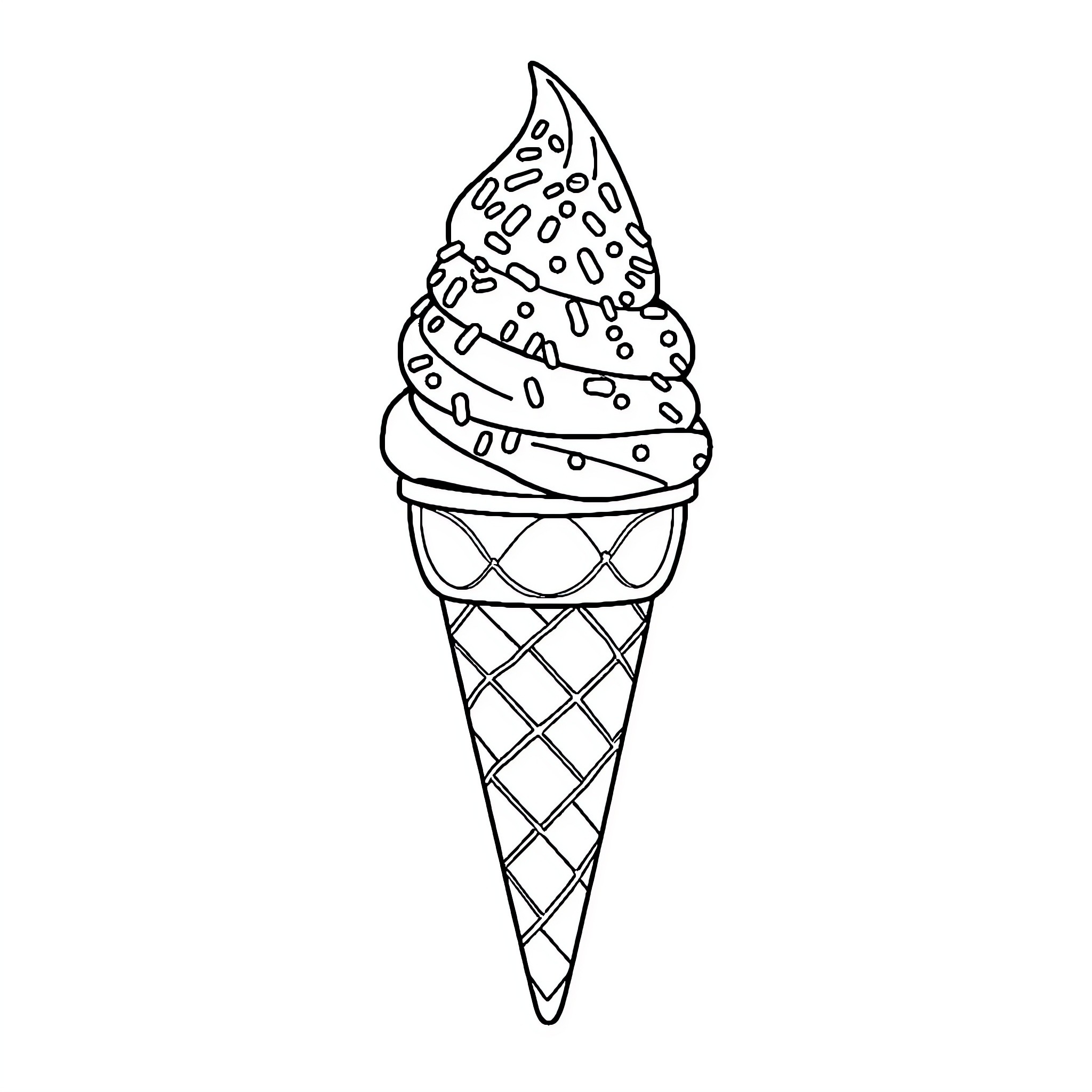 Ice Cream Cone with Decorative Swirl Coloring Page (free black-and-white line drawing printable PDF for all, from beginners to advanced learners, including children, teens, adults, and seniors)