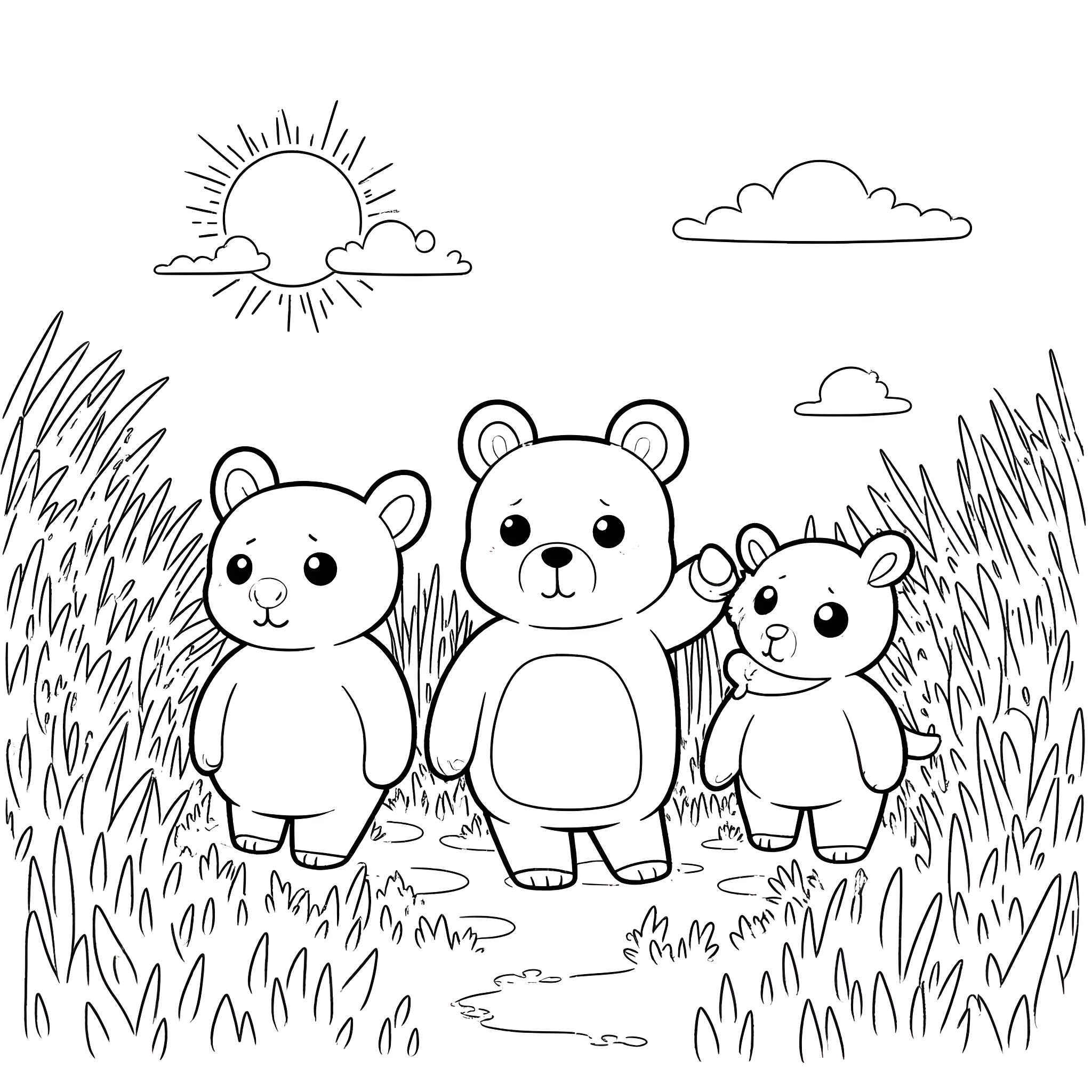 Capybara family exploring the outdoors Coloring Page (free black-and-white line drawing printable PDF for all, from beginners to advanced learners, including children, teens, adults, and seniors)