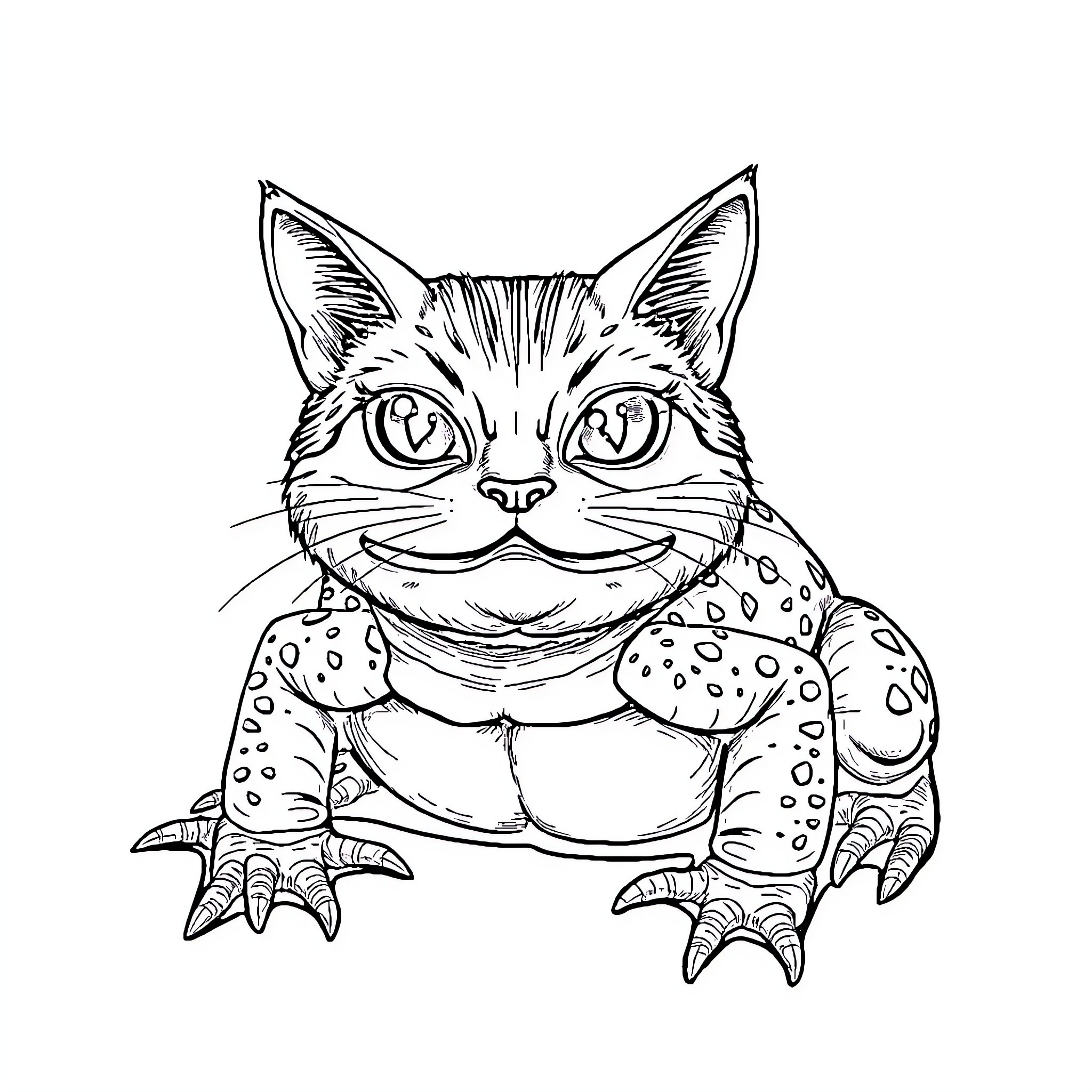 Cat with Curious Expression in Sketch Art Coloring Page (free black-and-white line drawing printable PDF for all, from beginners to advanced learners, including children, teens, adults, and seniors)