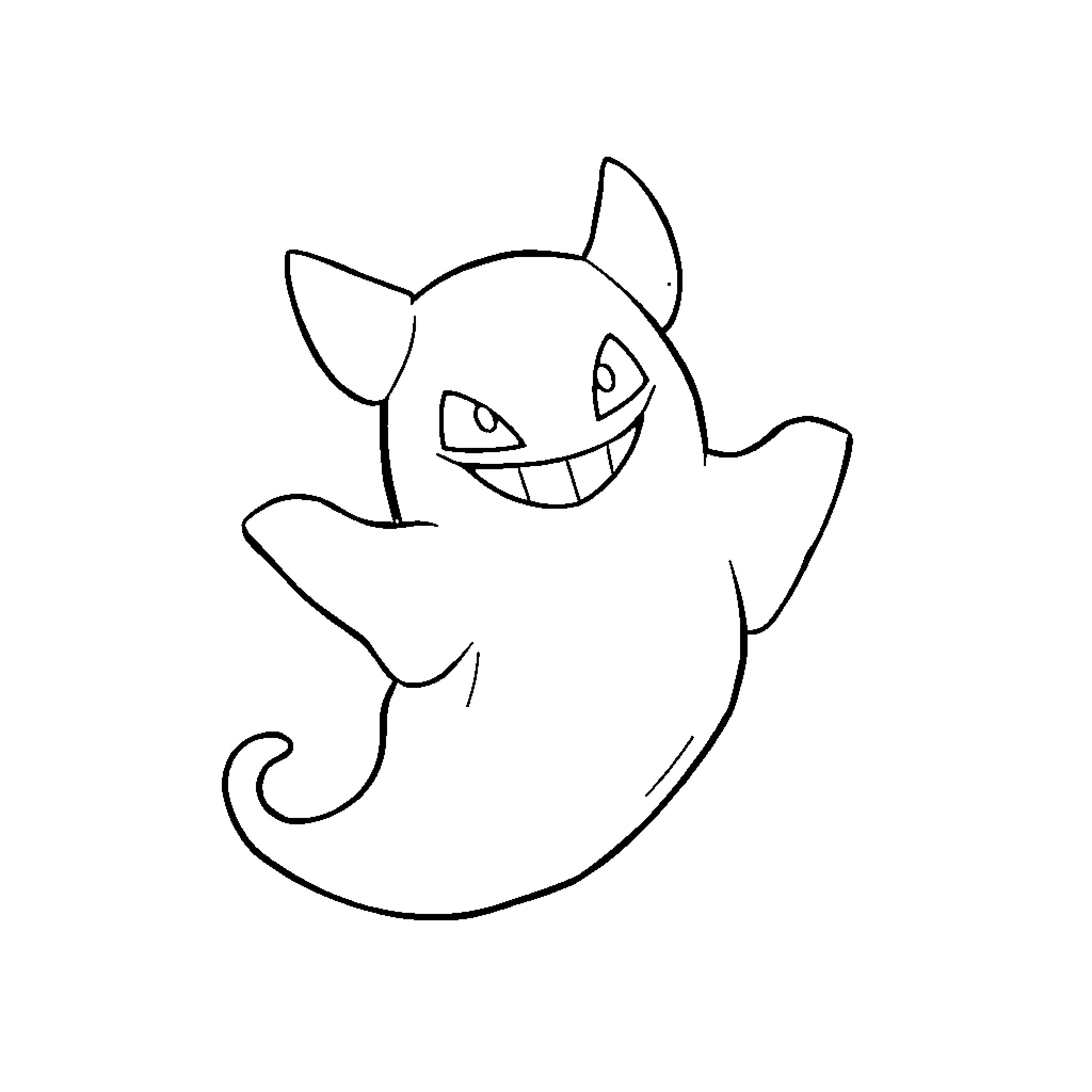 Gengar grinning mischievously Coloring Page (free black-and-white line drawing printable PDF for all, from beginners to advanced learners, including children, teens, adults, and seniors)