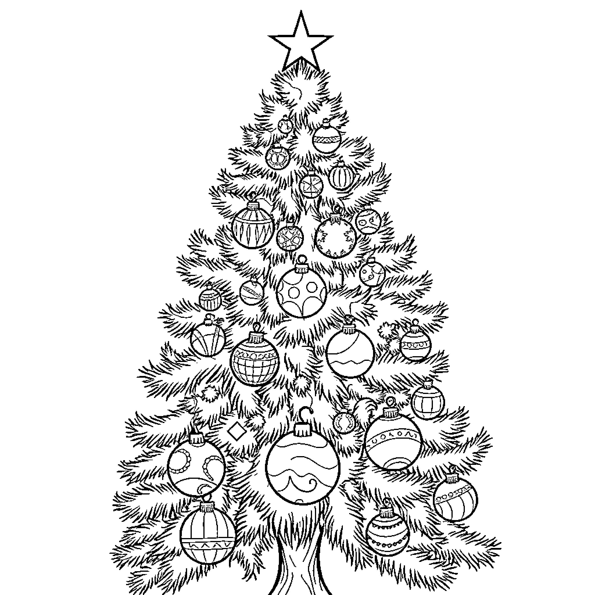 Grinch decorating a festive Christmas tree Coloring Page (free black-and-white line drawing printable PDF for all, from beginners to advanced learners, including children, teens, adults, and seniors)