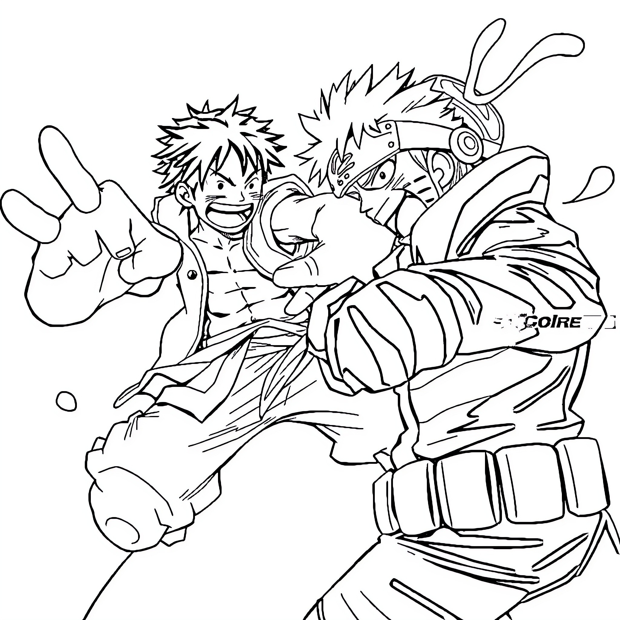 Luffy's Energetic Anime Adventure Coloring Page (free black-and-white line drawing printable PDF for all, from beginners to advanced learners, including children, teens, adults, and seniors)