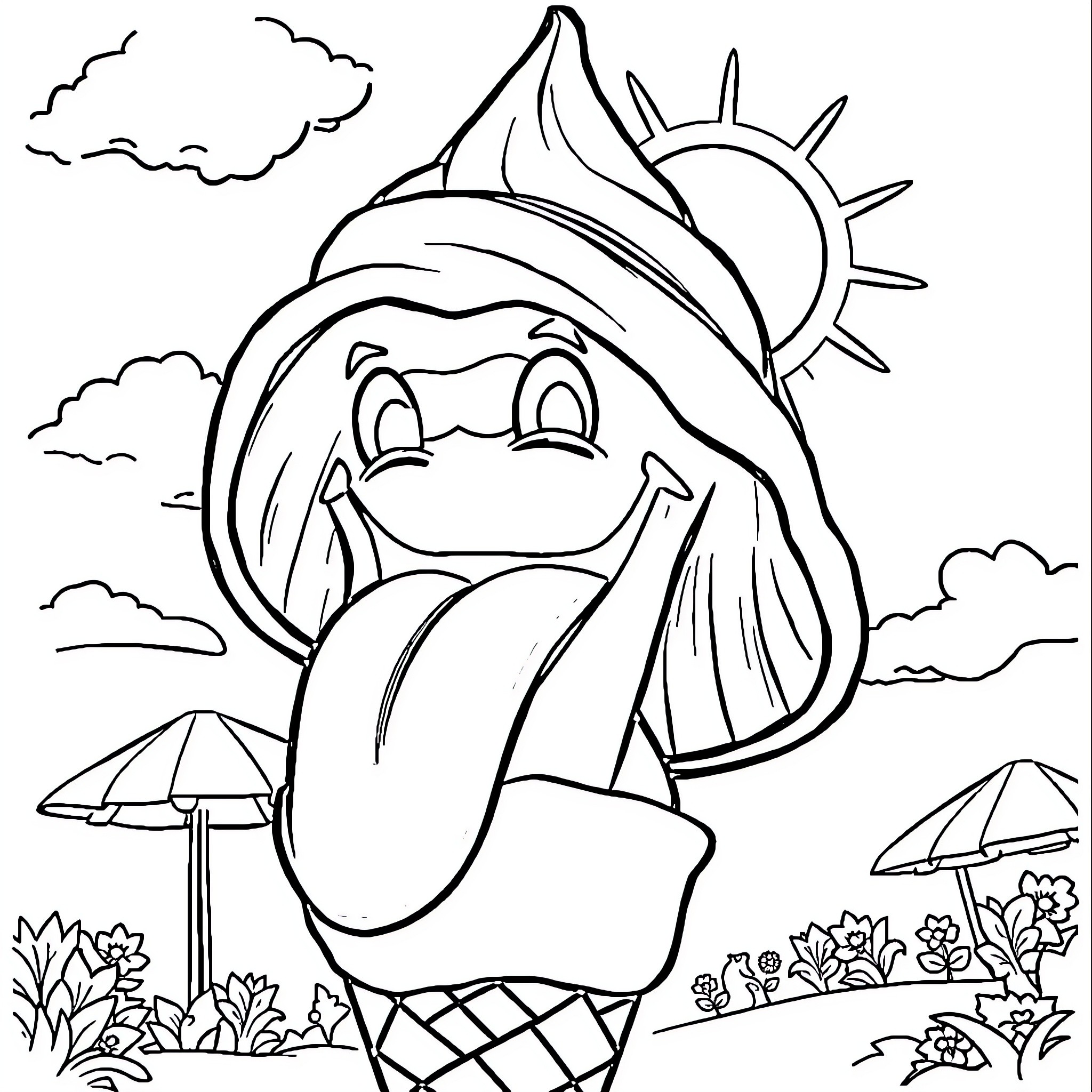 Tongue-sticking friendly creature in nature Coloring Page (free black-and-white line drawing printable PDF for all, from beginners to advanced learners, including children, teens, adults, and seniors)