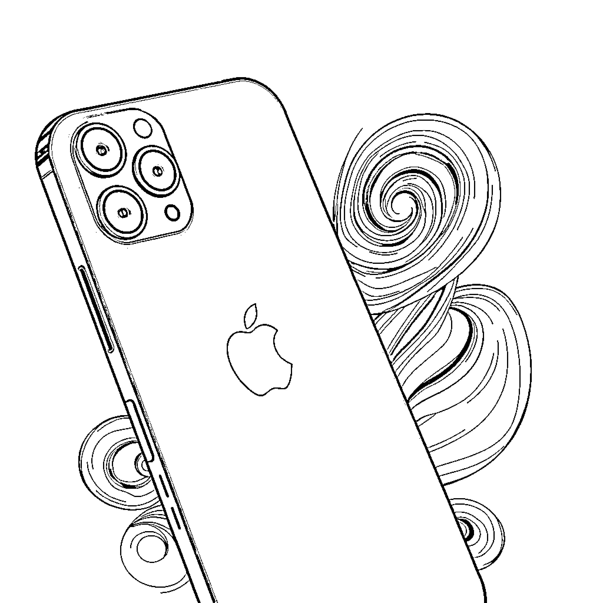 iPhone with stylish camera design Coloring Page (free black-and-white line drawing printable PDF for all, from beginners to advanced learners, including children, teens, adults, and seniors)
