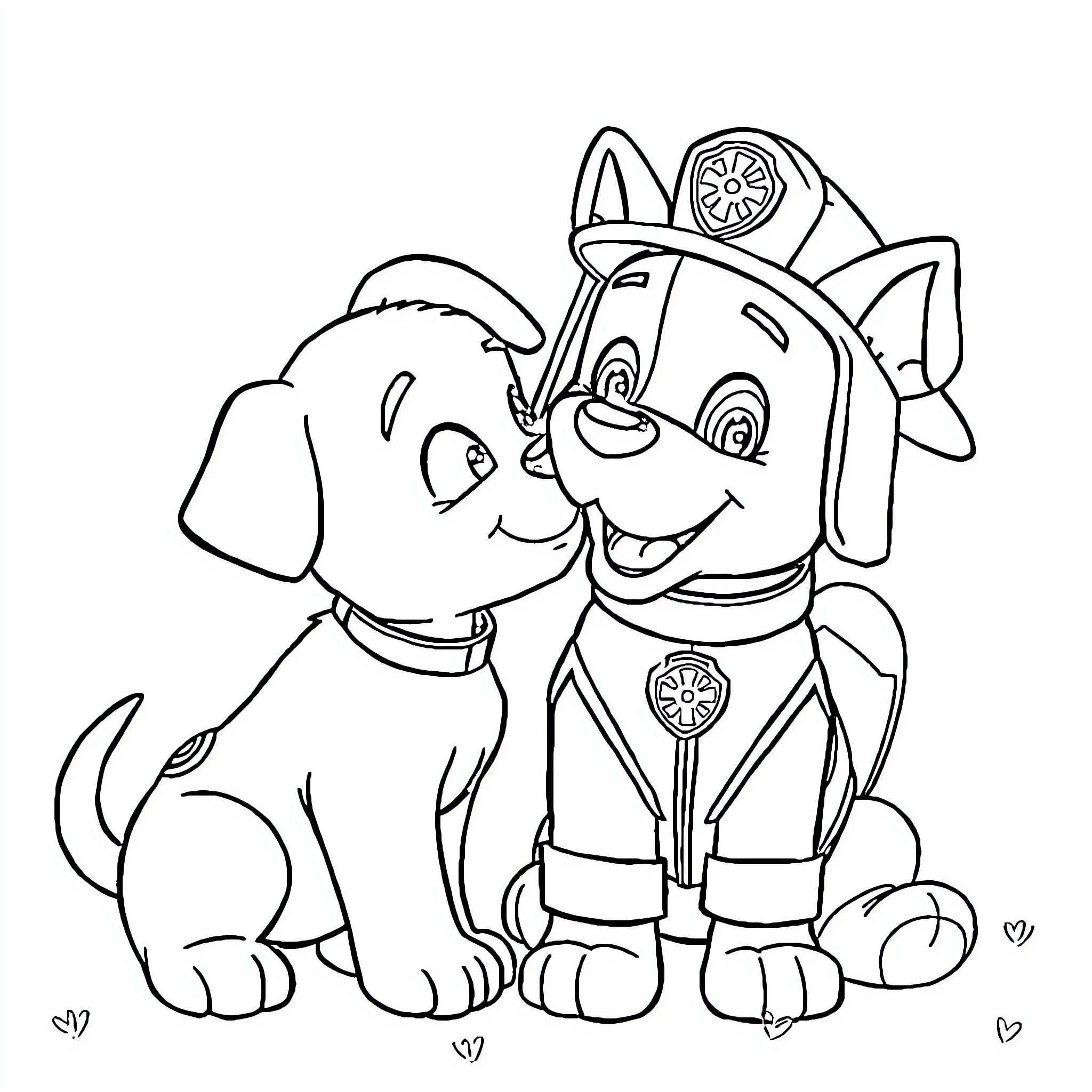 Bluey and Bingo playing happily together Coloring Page (free black-and-white line drawing printable PDF for all, from beginners to advanced learners, including children, teens, adults, and seniors)