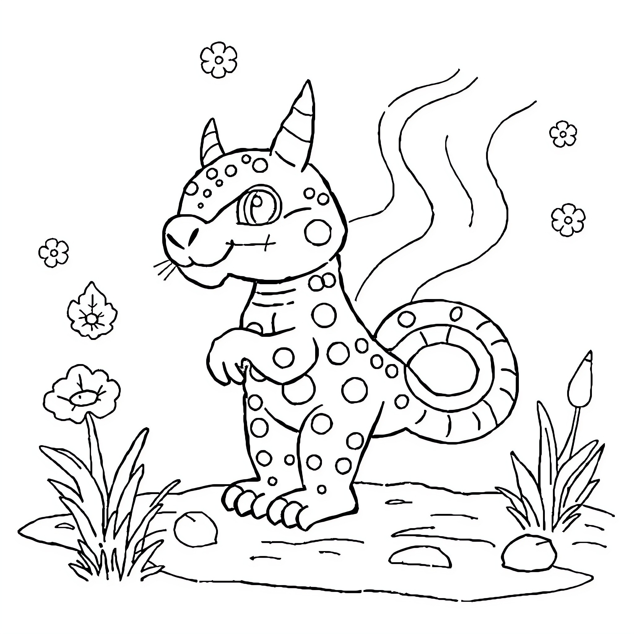 Tchoupi's Playful Polka Dot Adventure Coloring Page (free black-and-white line drawing printable PDF for all, from beginners to advanced learners, including children, teens, adults, and seniors)