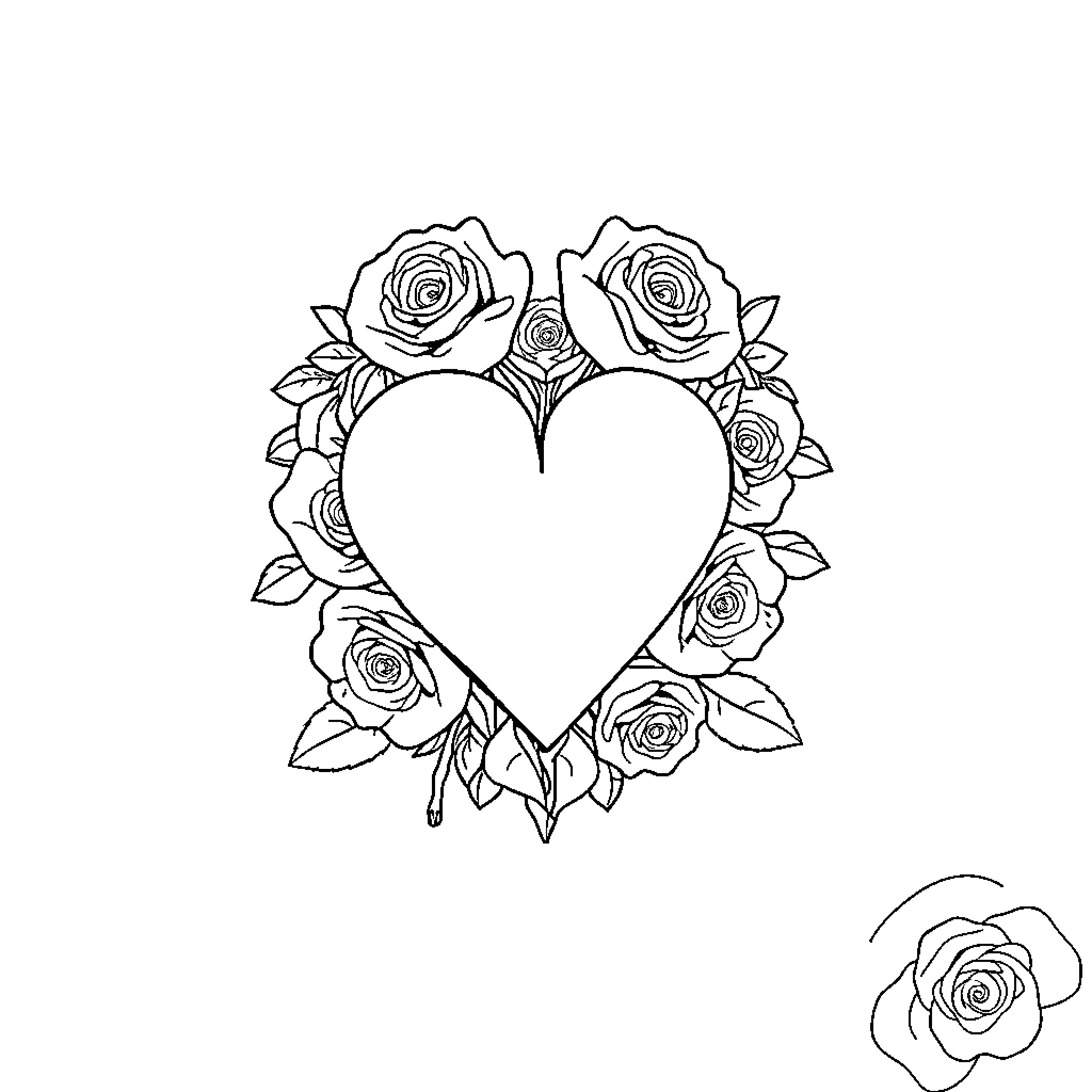 Skull Framed by Ornate Roses Coloring Page (free black-and-white line drawing printable PDF for all, from beginners to advanced learners, including children, teens, adults, and seniors)