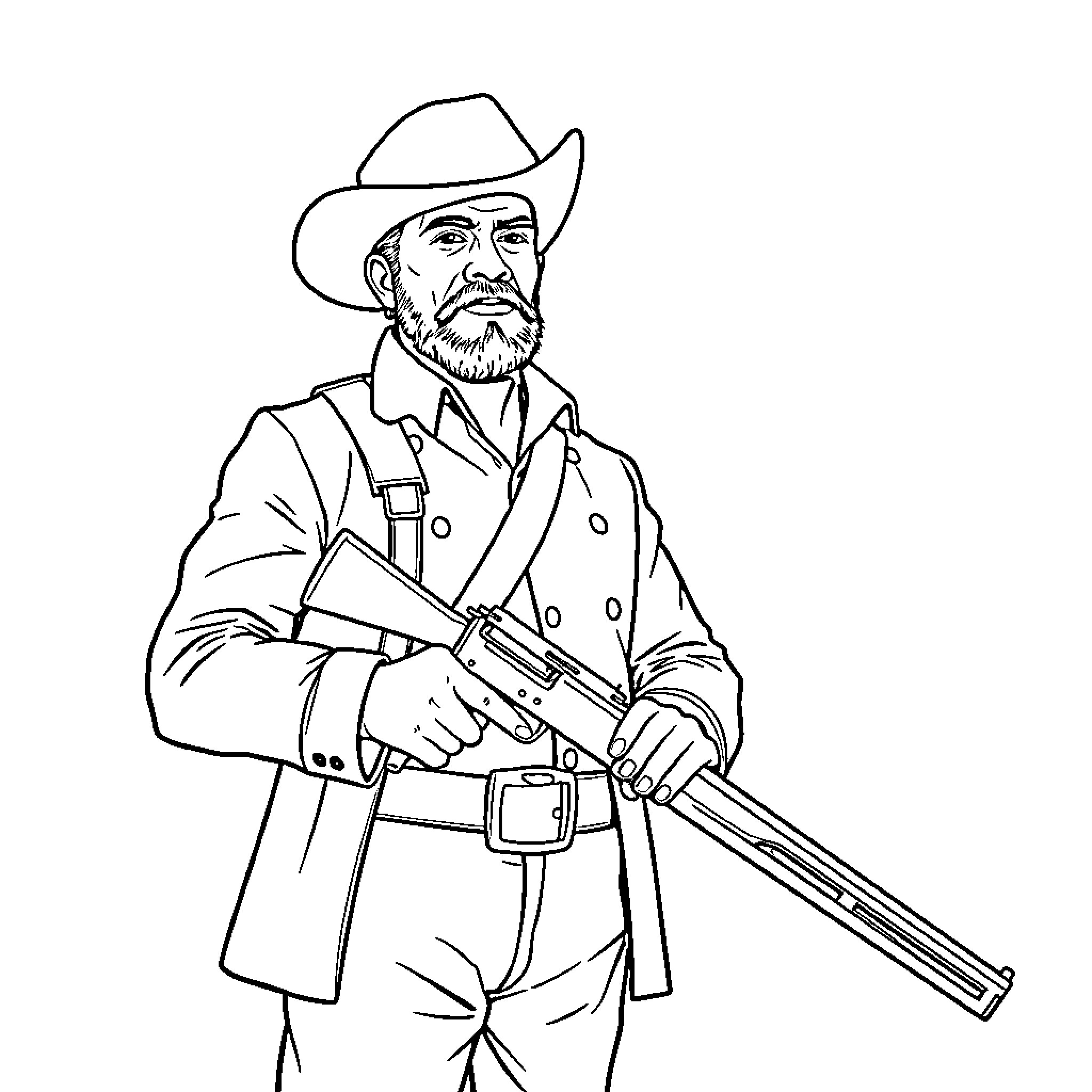 Juan Pablo Duarte as a Rugged Frontier Cowboy Coloring Page (free black-and-white line drawing printable PDF for all, from beginners to advanced learners, including children, teens, adults, and seniors)