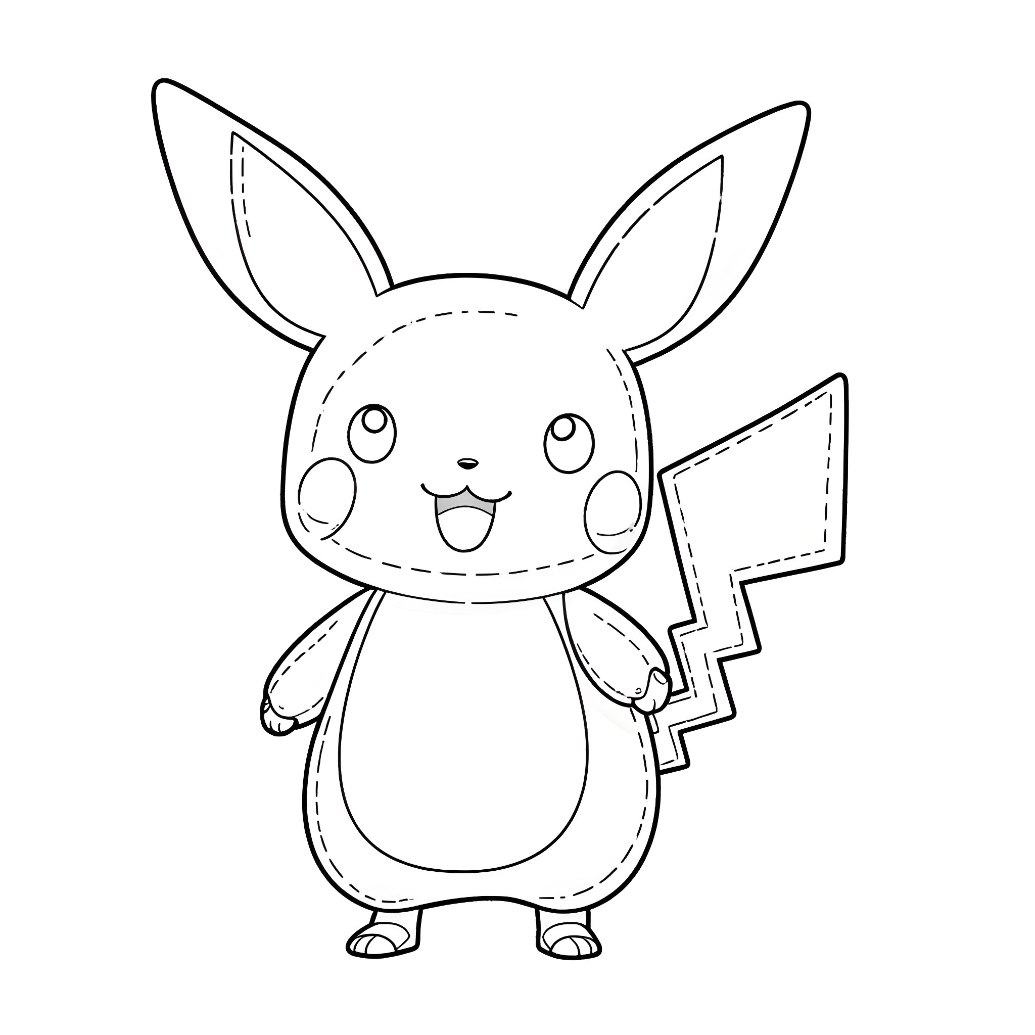 Pikachu posing cheerfully Coloring Page (free black-and-white line drawing printable PDF for all, from beginners to advanced learners, including children, teens, adults, and seniors)