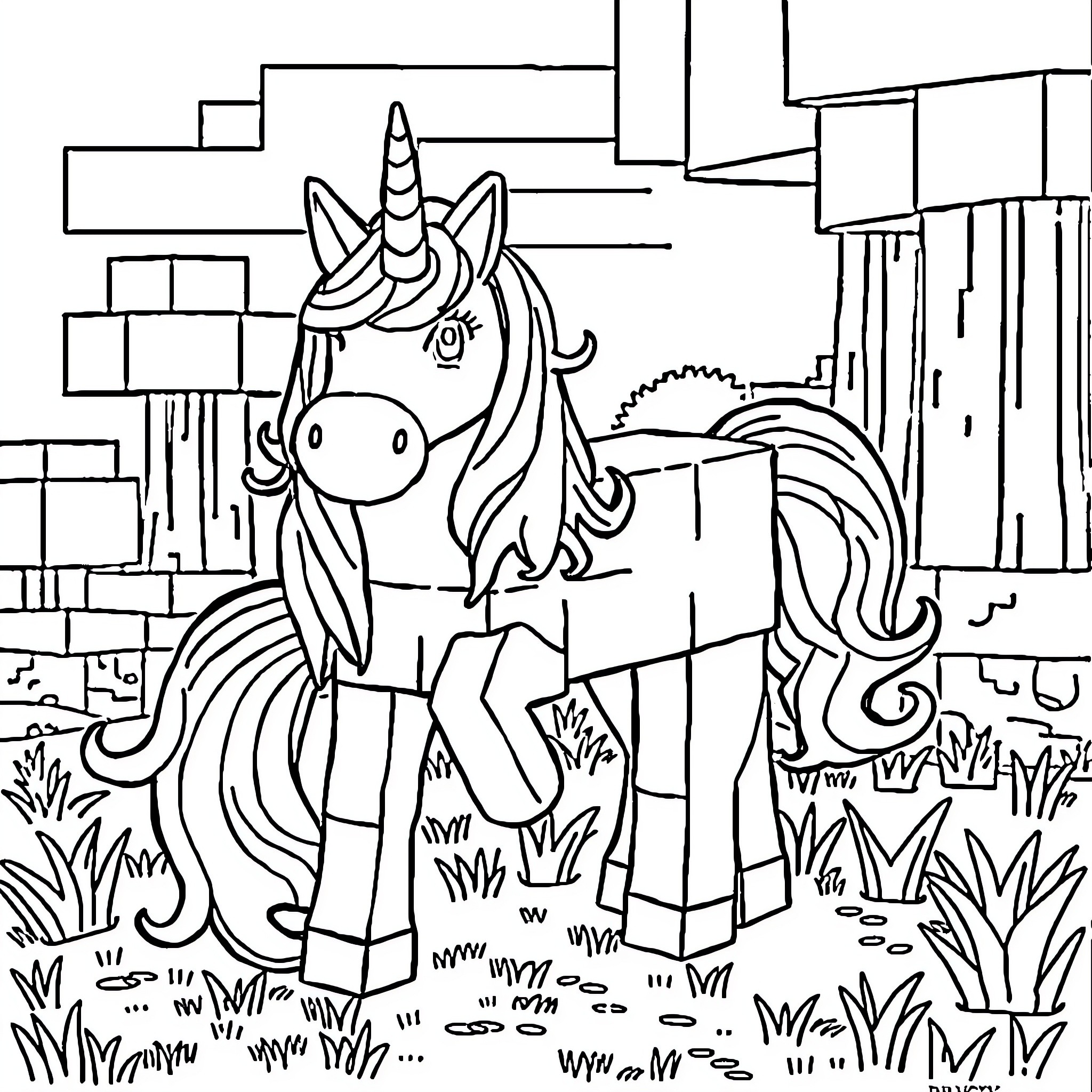 Unicorn exploring the enchanted forest Coloring Page (free black-and-white line drawing printable PDF for all, from beginners to advanced learners, including children, teens, adults, and seniors)