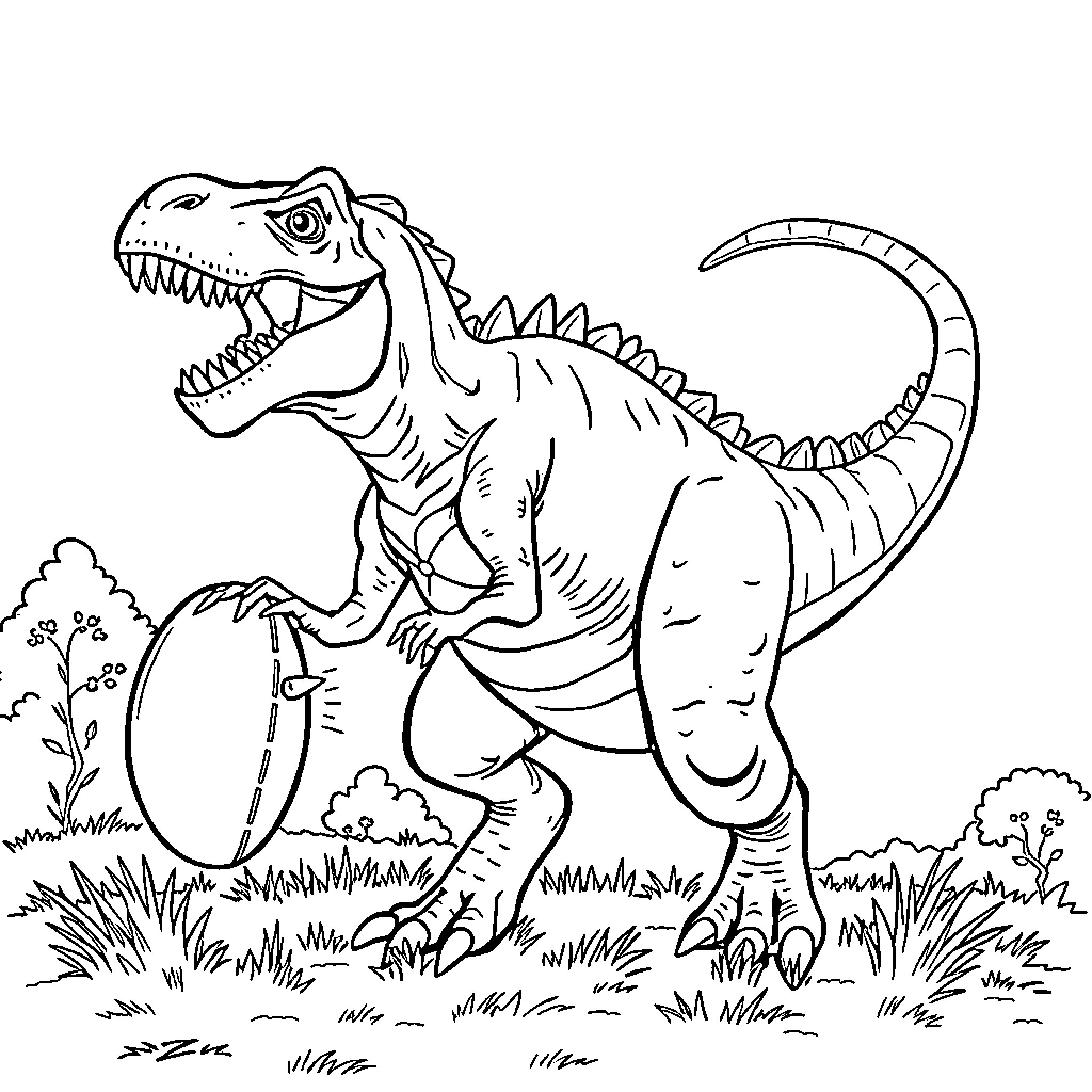 Dinosaur roaring fiercely in the wild Coloring Page (free black-and-white line drawing printable PDF for all, from beginners to advanced learners, including children, teens, adults, and seniors)