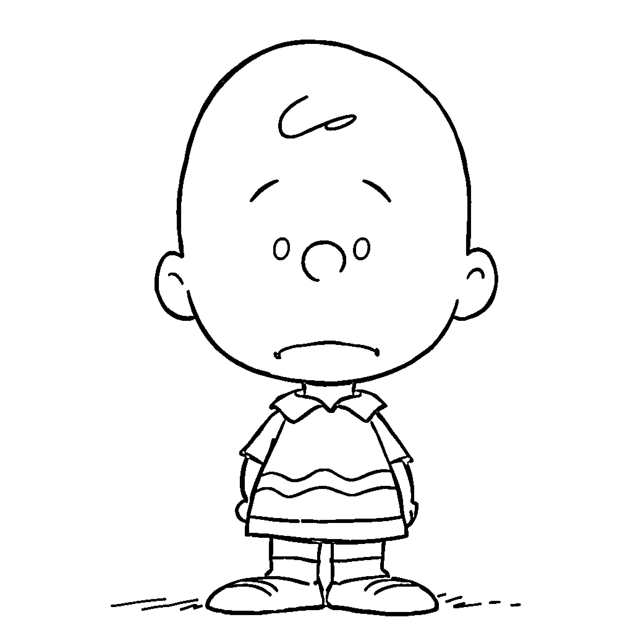 Charlie Brown looking sad and dejected Coloring Page (free black-and-white line drawing printable PDF for all, from beginners to advanced learners, including children, teens, adults, and seniors)