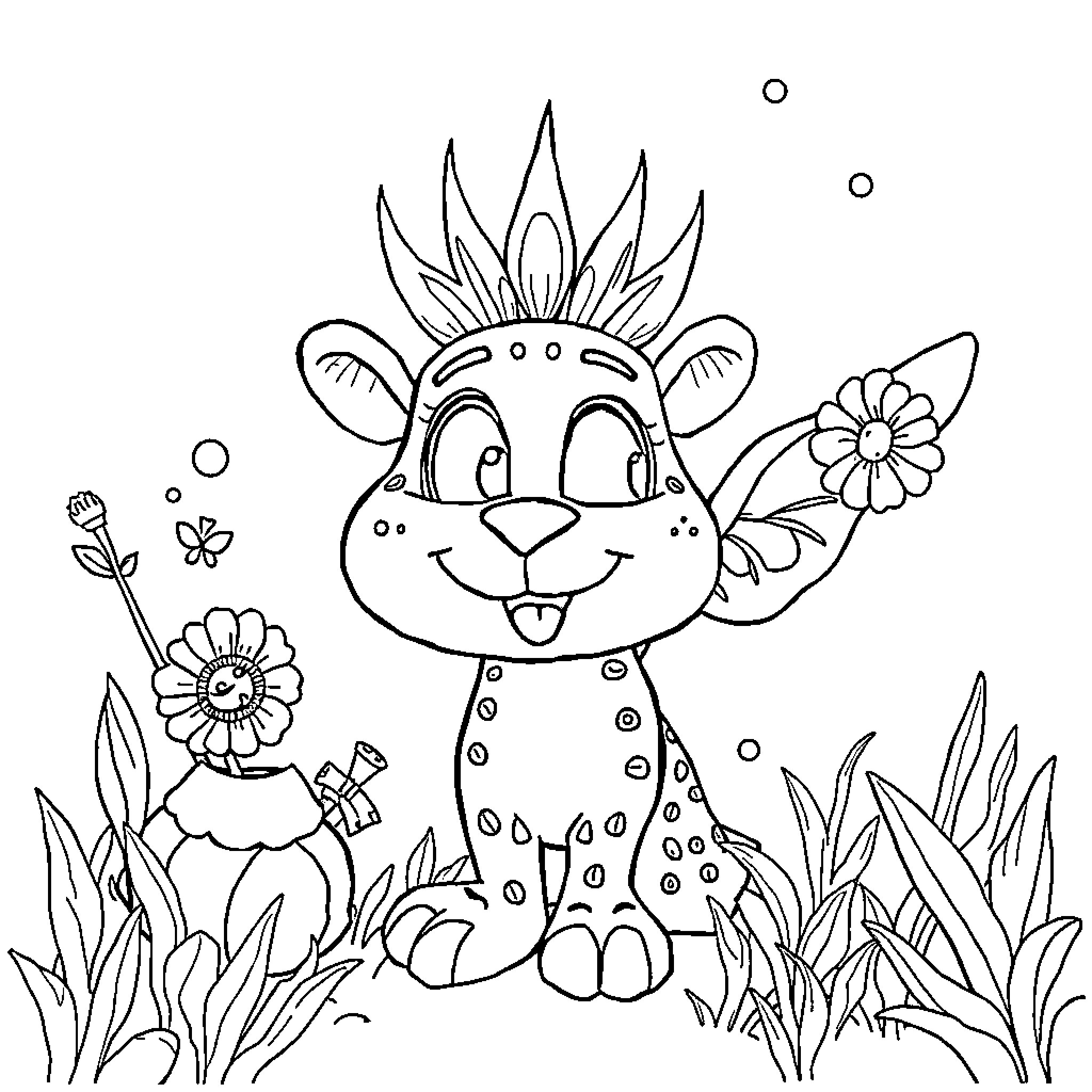 Mcstumble's playful nature in the garden Coloring Page (free black-and-white line drawing printable PDF for all, from beginners to advanced learners, including children, teens, adults, and seniors)
