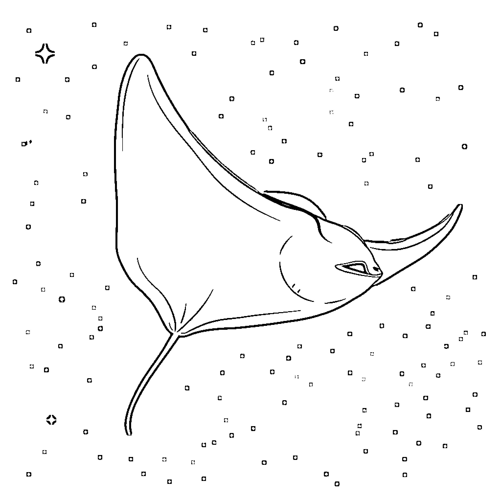 Manta Ray swimming gracefully in the ocean Coloring Page (free black-and-white line drawing printable PDF for all, from beginners to advanced learners, including children, teens, adults, and seniors)
