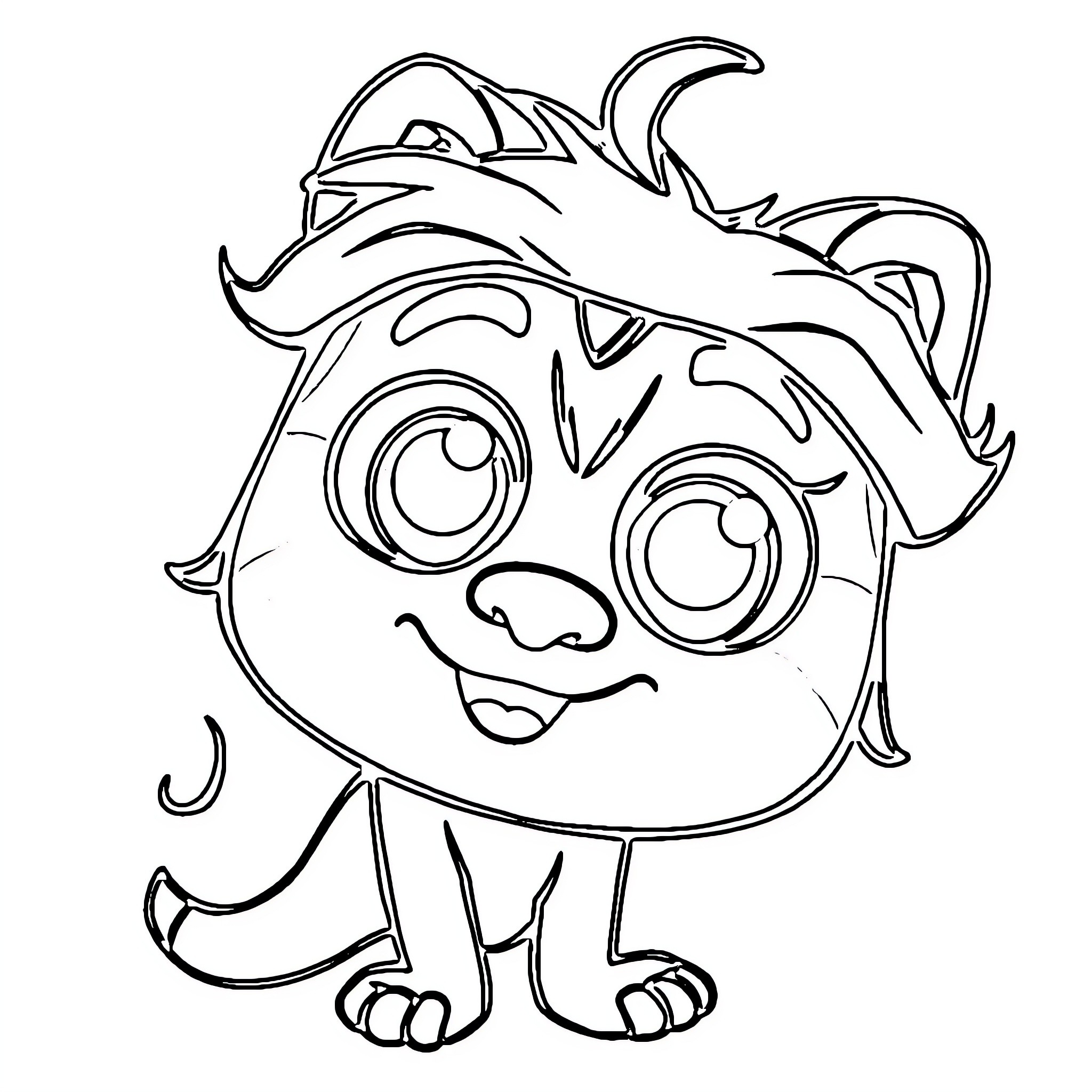 Booba's Whimsical and Playful Expression Coloring Page (free black-and-white line drawing printable PDF for all, from beginners to advanced learners, including children, teens, adults, and seniors)