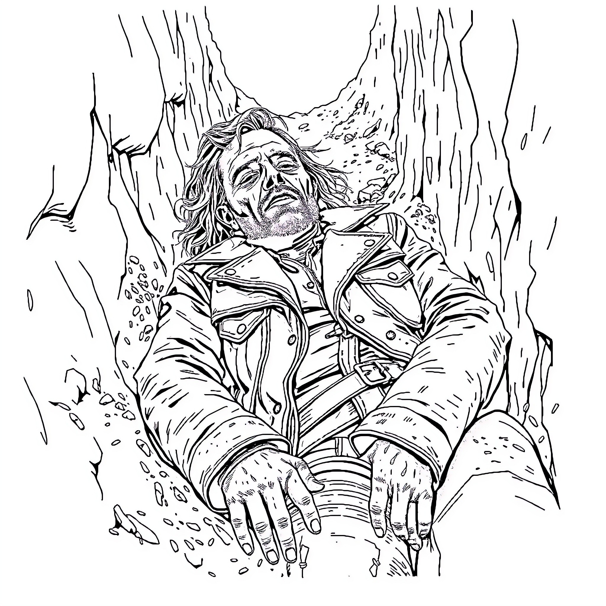 Metalhead struggling in the storm Coloring Page (free black-and-white line drawing printable PDF for all, from beginners to advanced learners, including children, teens, adults, and seniors)