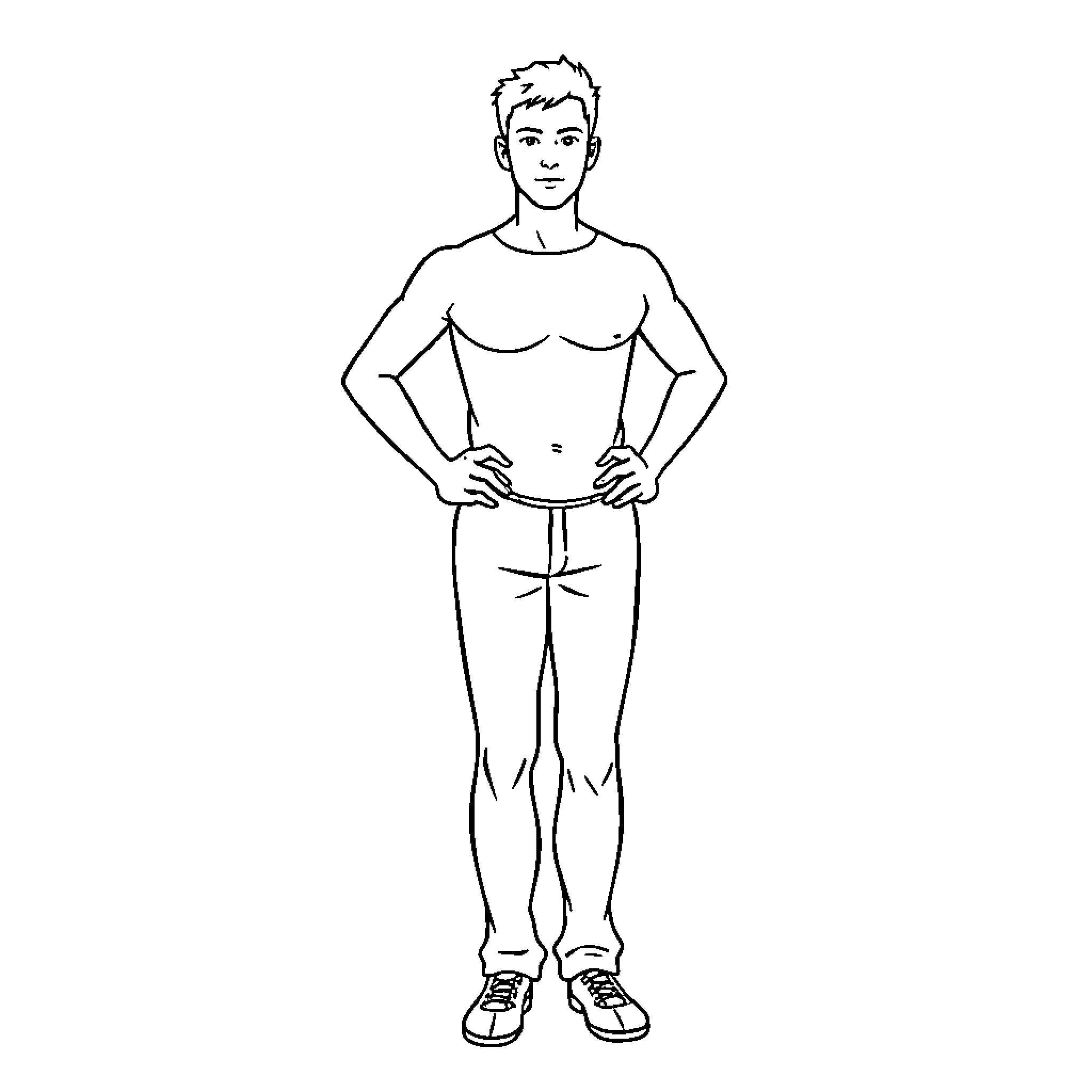 Man standing in casual outfit Coloring Page (free black-and-white line drawing printable PDF for all, from beginners to advanced learners, including children, teens, adults, and seniors)