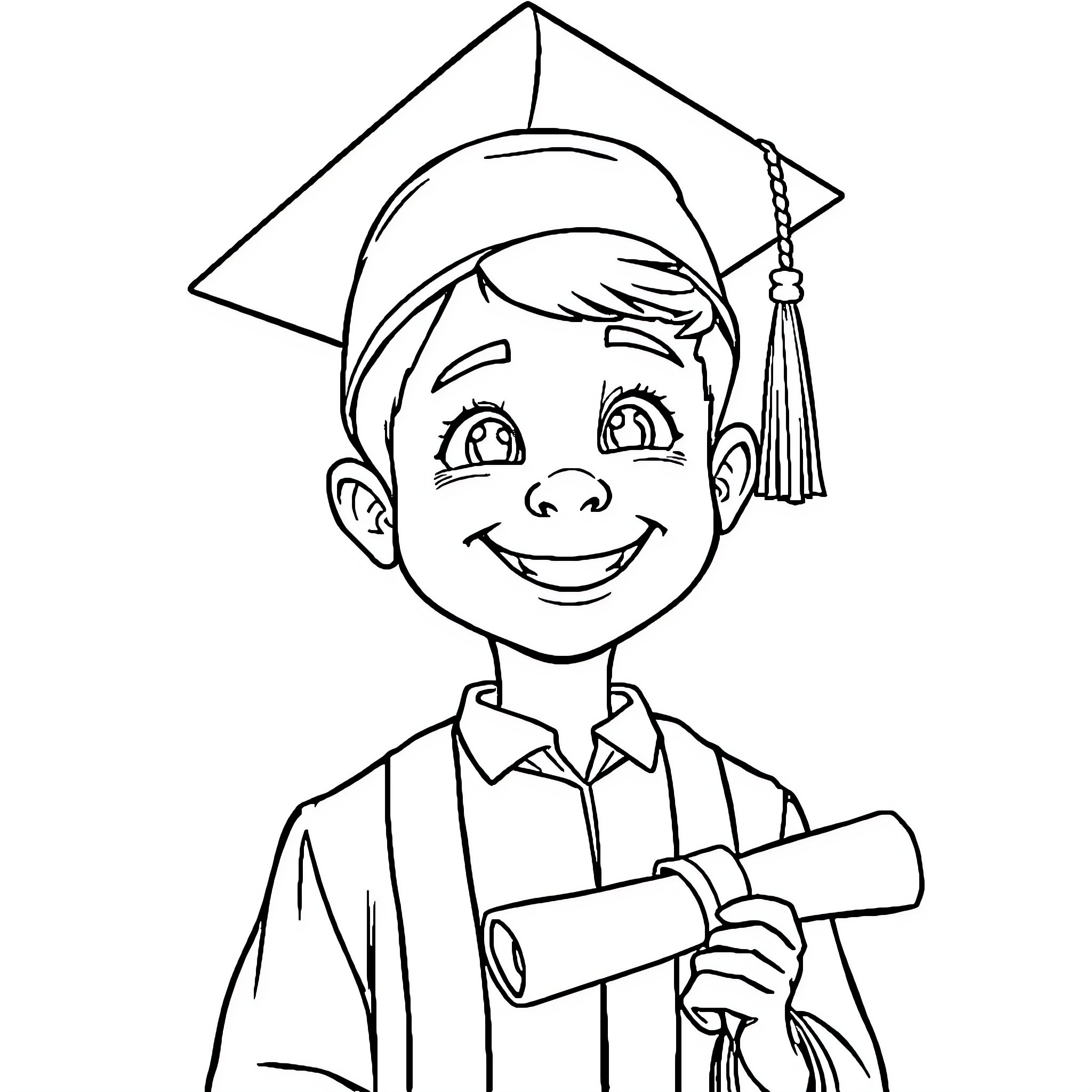 Boy Celebrating Graduation with Diploma Coloring Page (free black-and-white line drawing printable PDF for all, from beginners to advanced learners, including children, teens, adults, and seniors)