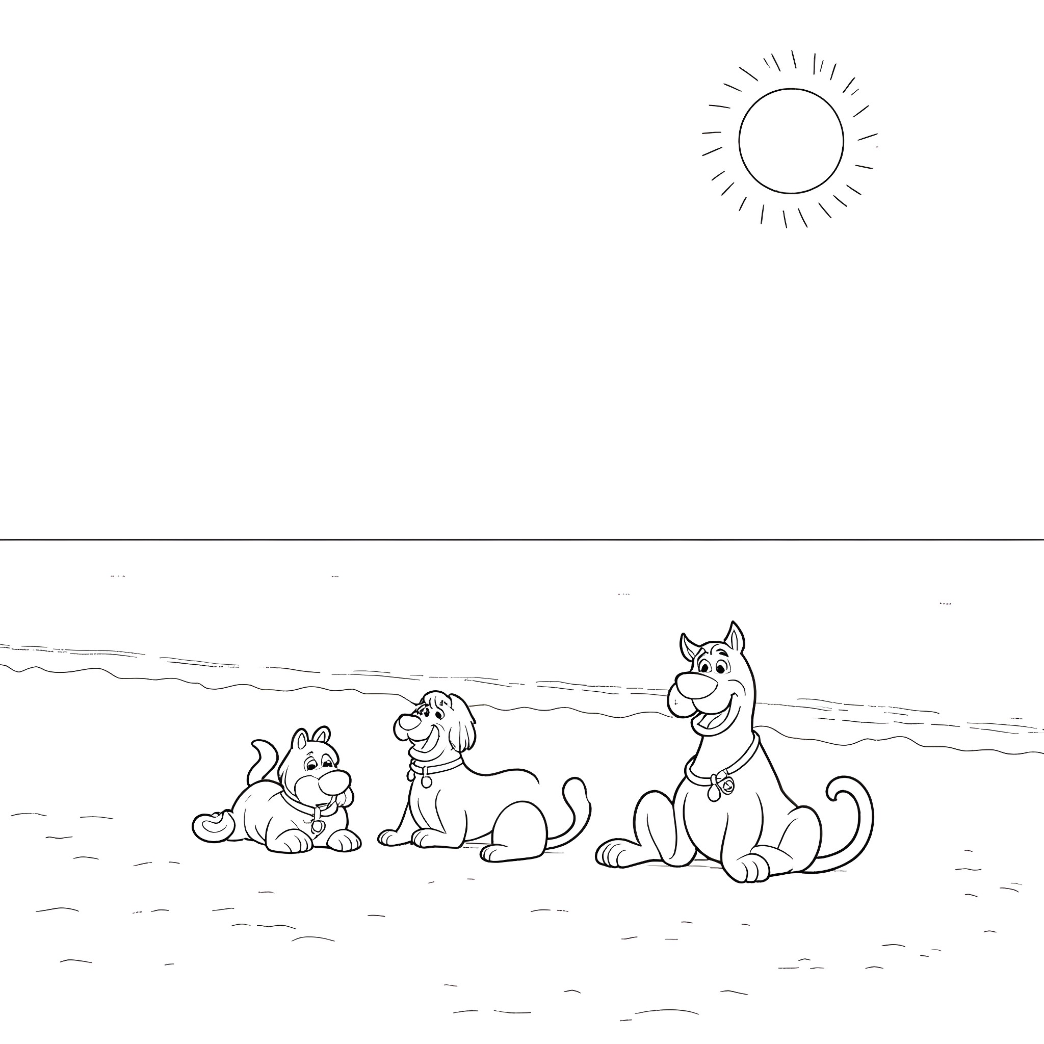 Kuromi and friends enjoying the sunny day Coloring Page (free black-and-white line drawing printable PDF for all, from beginners to advanced learners, including children, teens, adults, and seniors)