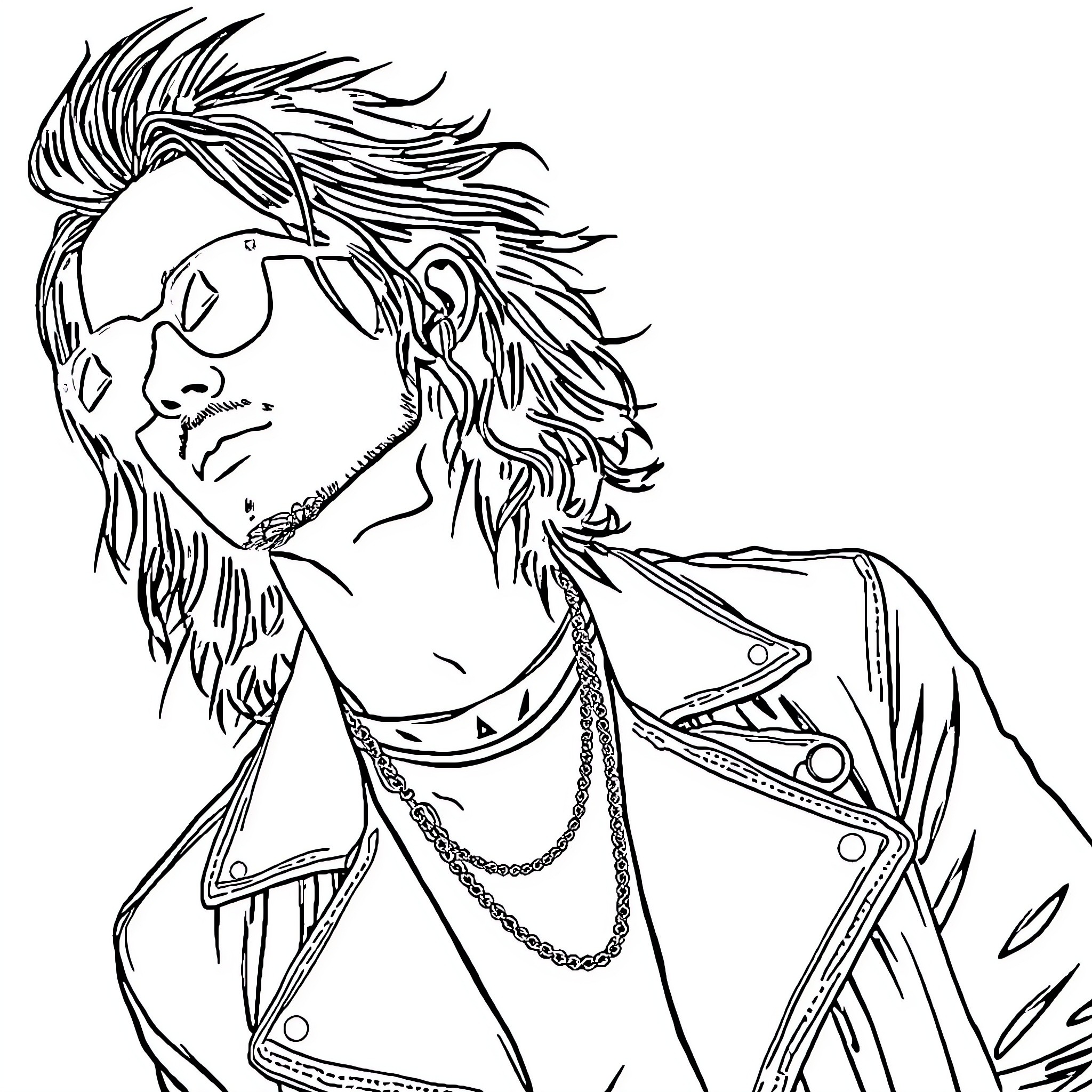 Tom Kaulitz's punk-inspired fashion and striking features Coloring Page (free black-and-white line drawing printable PDF for all, from beginners to advanced learners, including children, teens, adults, and seniors)