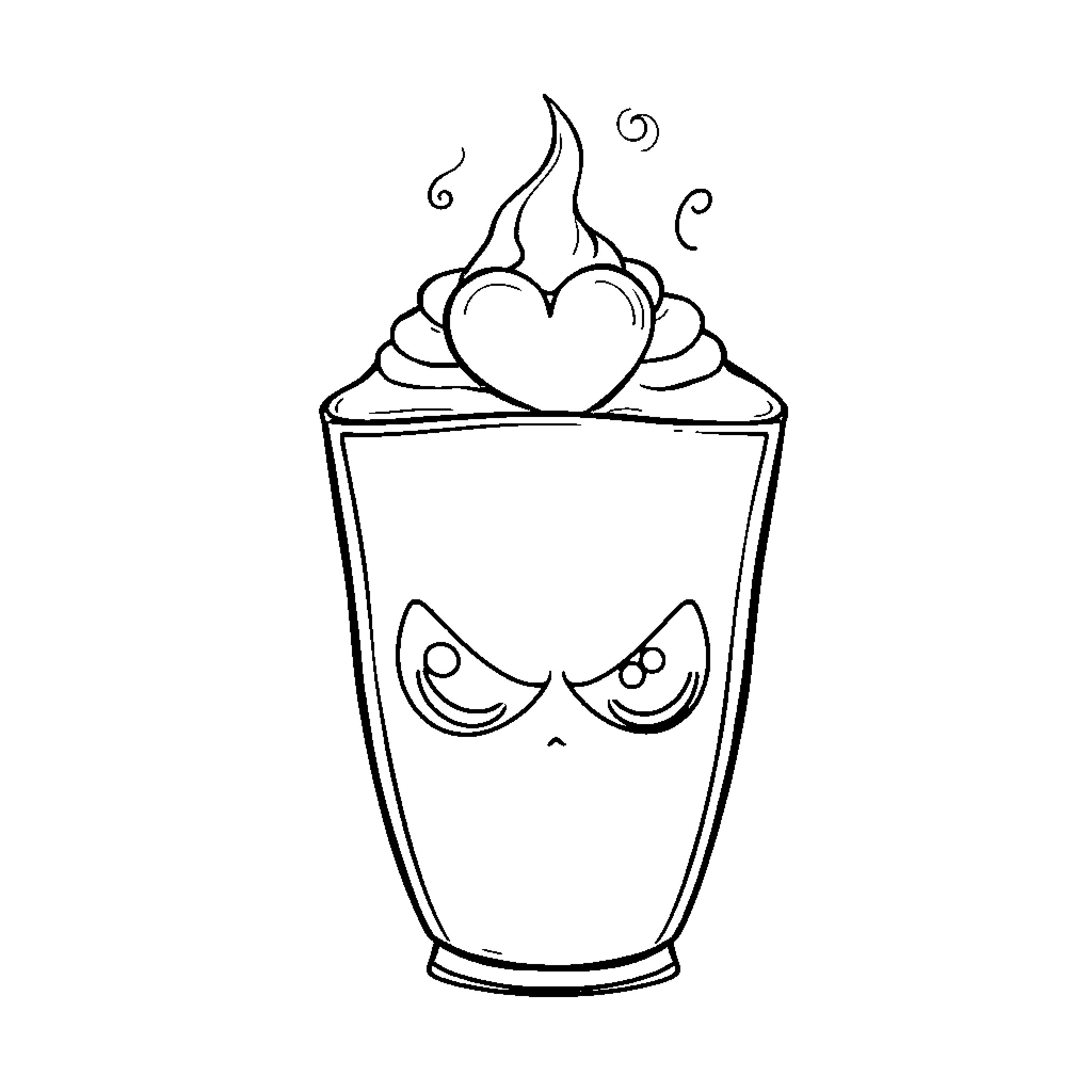 Cappuccino with a Mischievous Expression Coloring Page (free black-and-white line drawing printable PDF for all, from beginners to advanced learners, including children, teens, adults, and seniors)