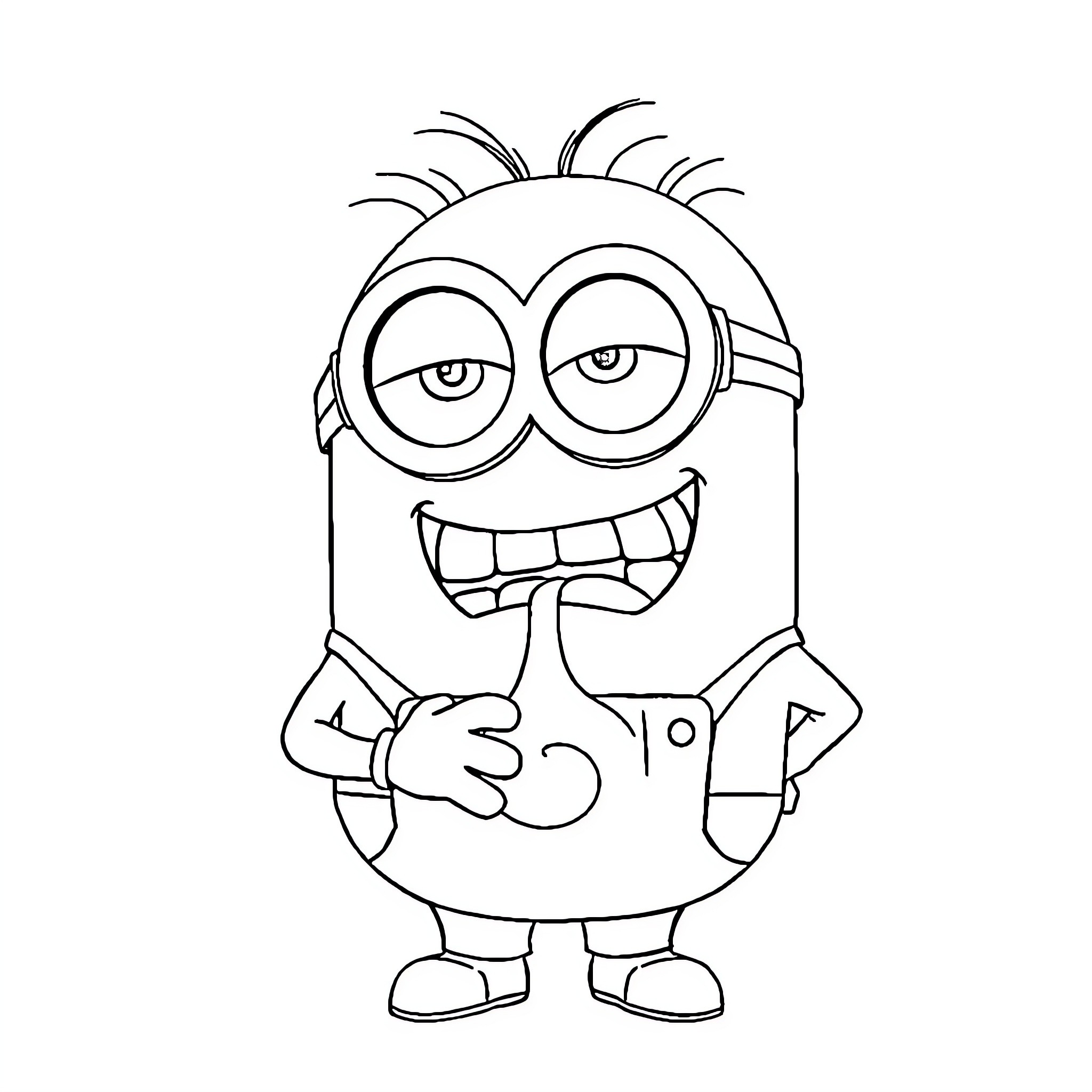 Minion making a funny face Coloring Page (free black-and-white line drawing printable PDF for all, from beginners to advanced learners, including children, teens, adults, and seniors)
