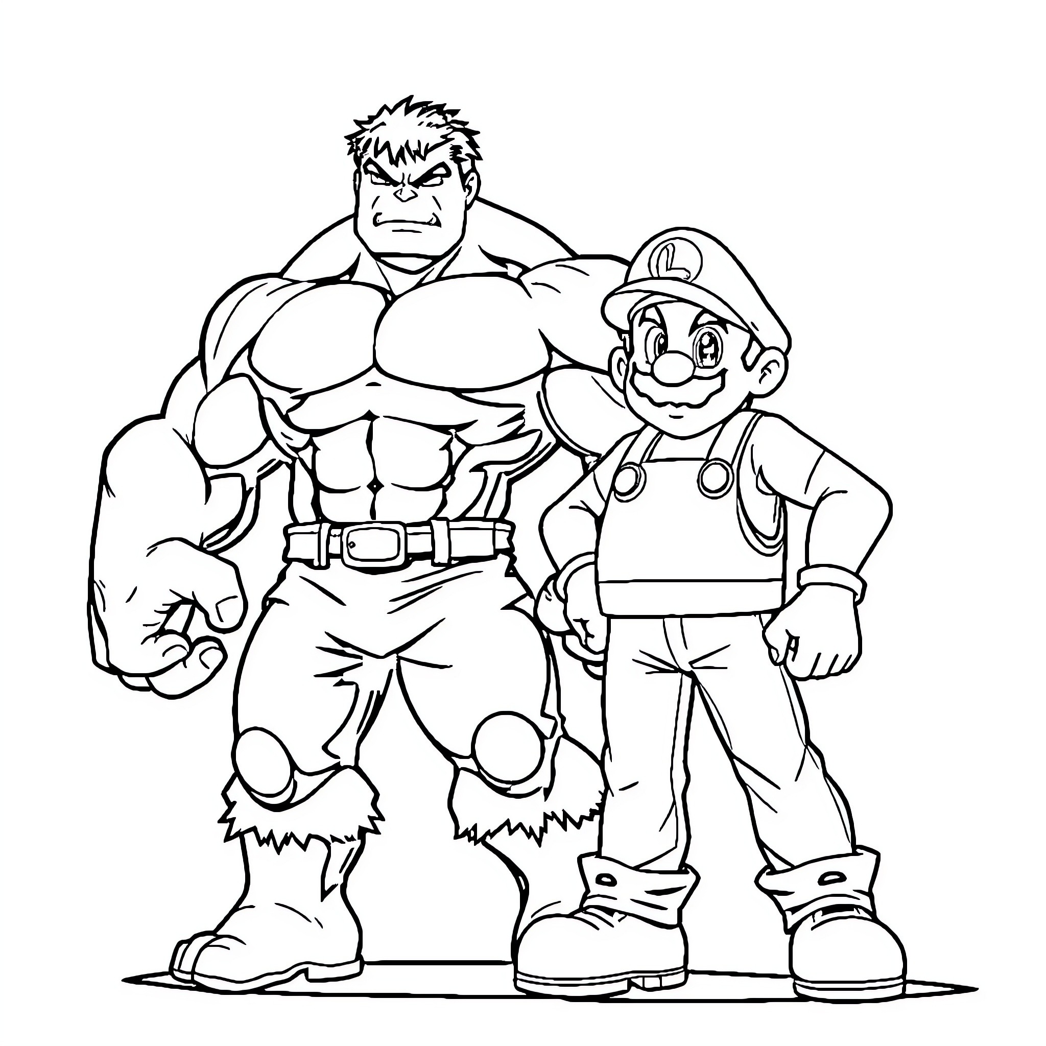 Plumber and Superhero Work Together Coloring Page (free black-and-white line drawing printable PDF for all, from beginners to advanced learners, including children, teens, adults, and seniors)