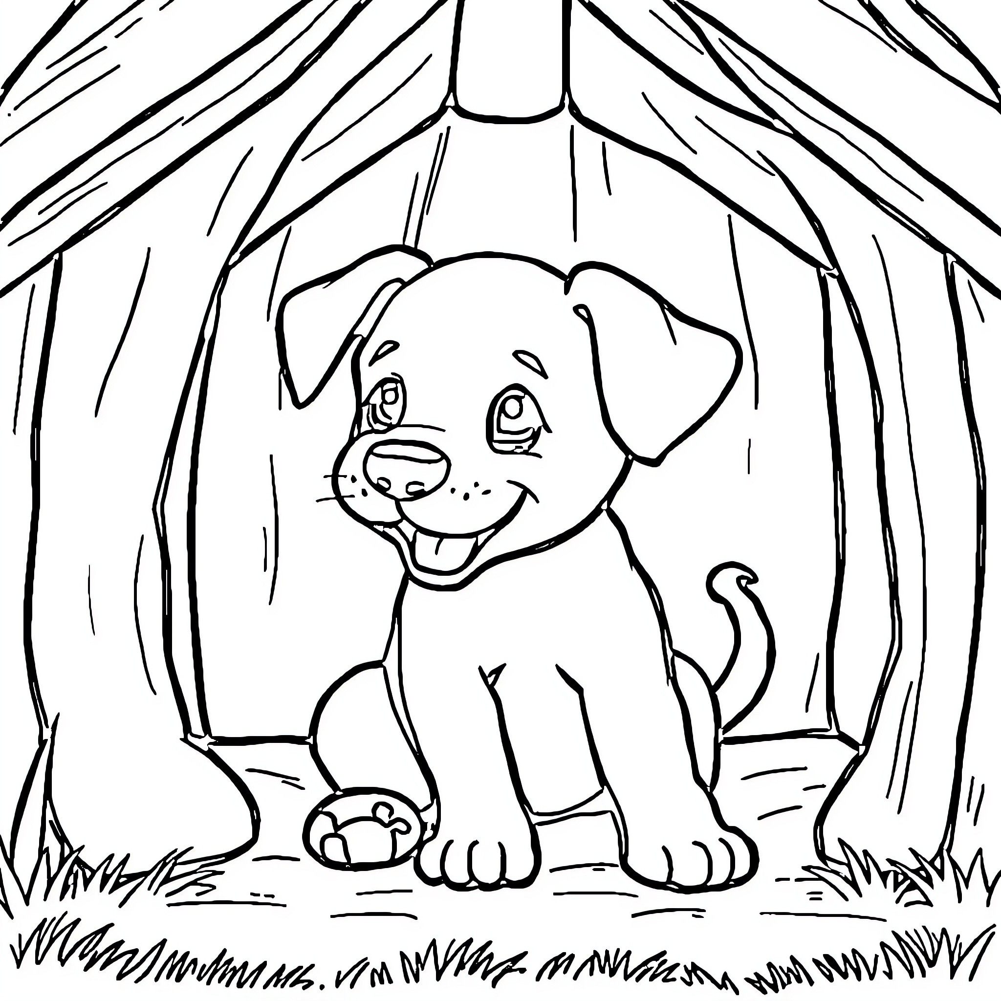 Puppy exploring the forest Coloring Page (free black-and-white line drawing printable PDF for all, from beginners to advanced learners, including children, teens, adults, and seniors)