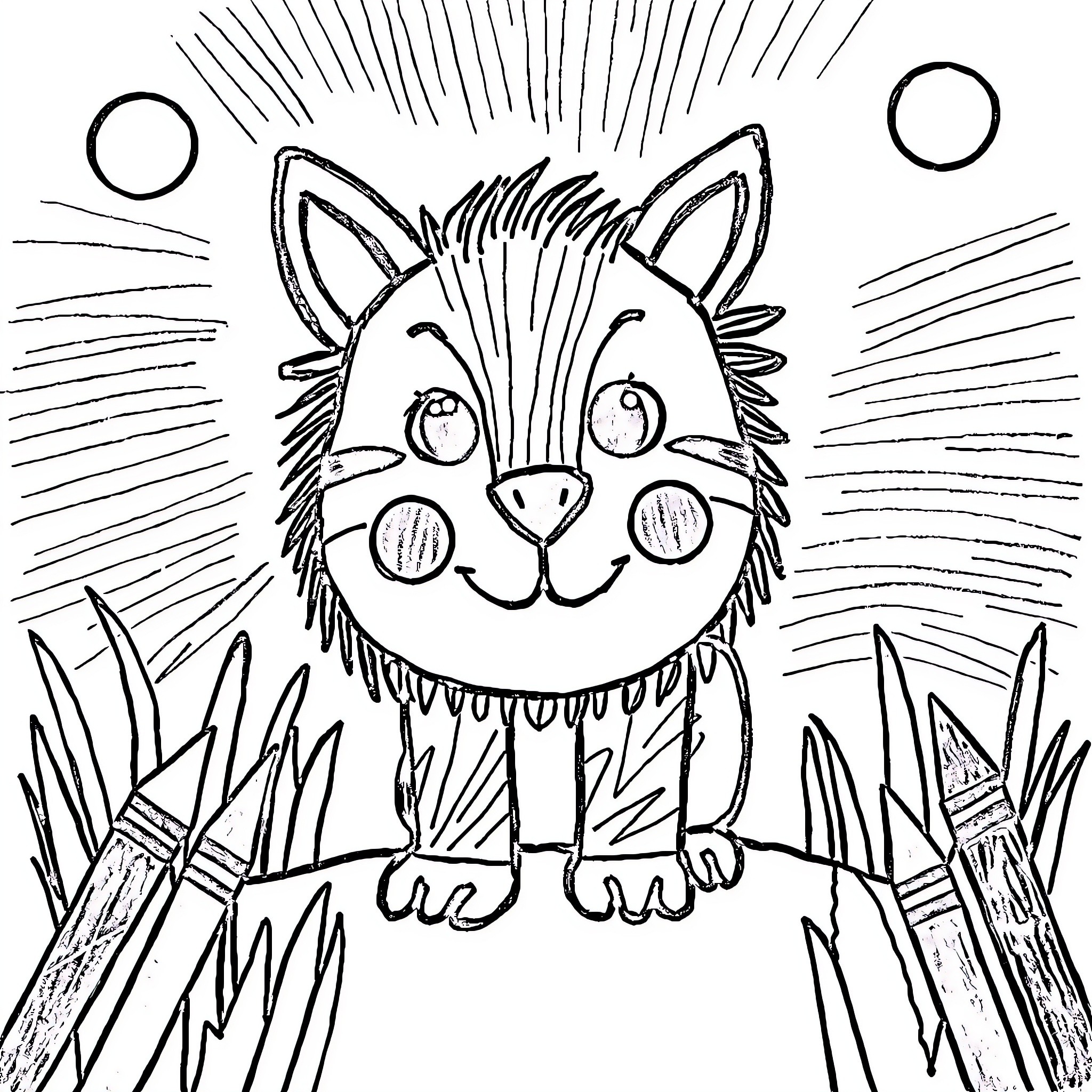 Child playing with adorable cartoon cat in the wild Coloring Page (free black-and-white line drawing printable PDF for all, from beginners to advanced learners, including children, teens, adults, and seniors)