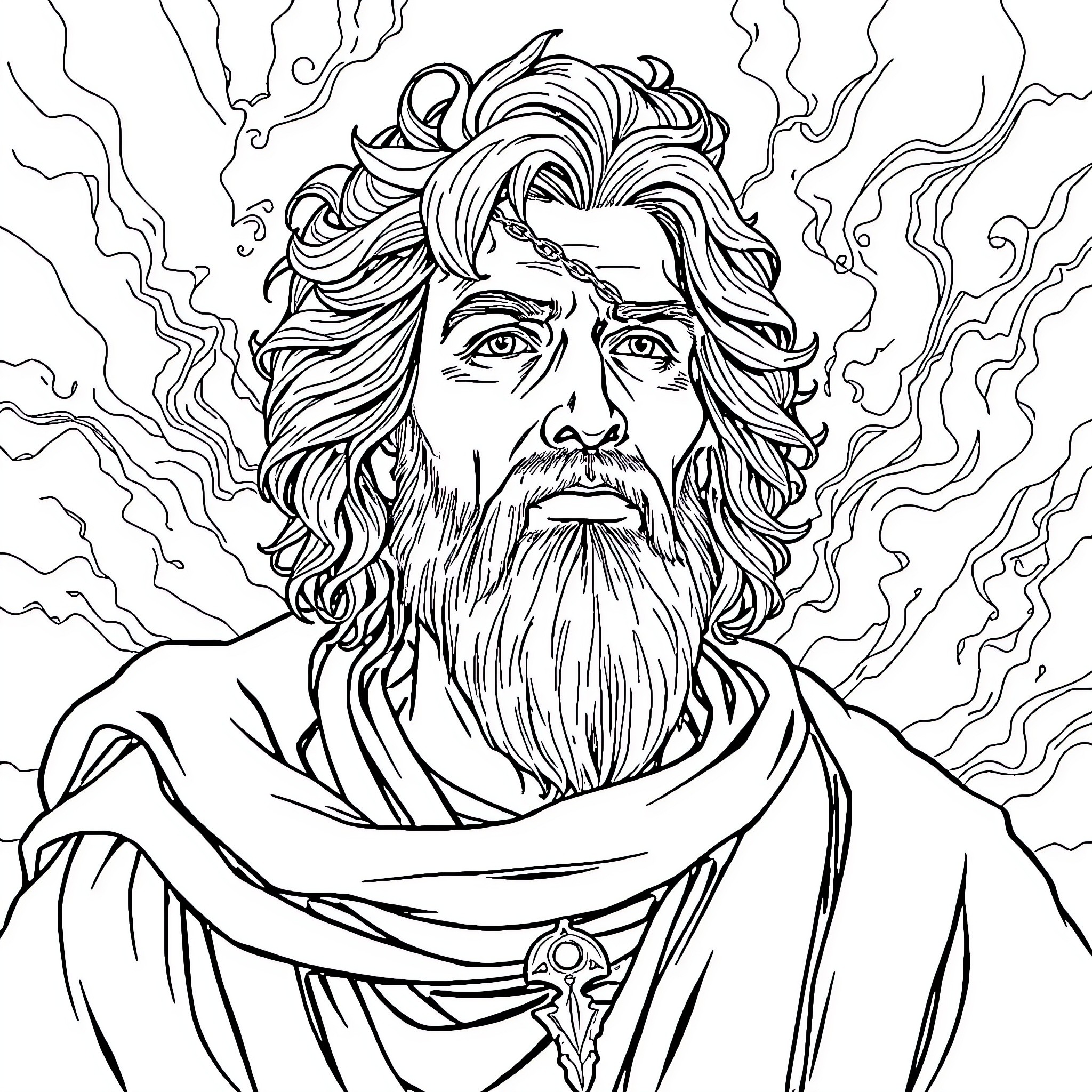 Dante's Intense Expression and Ethereal Attire Coloring Page (free black-and-white line drawing printable PDF for all, from beginners to advanced learners, including children, teens, adults, and seniors)