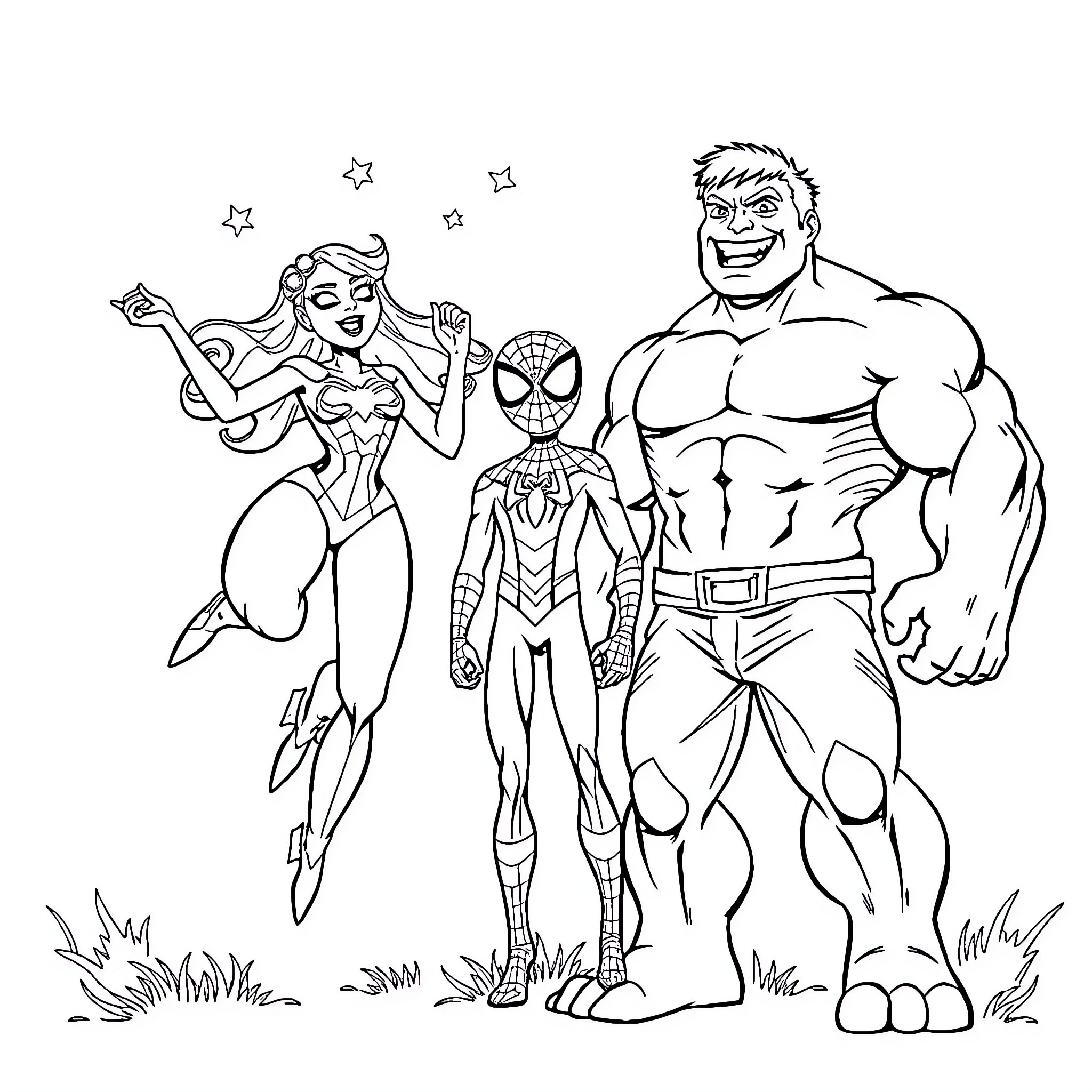 Miraculous Superhero Squad's Heroic Antics Coloring Page (free black-and-white line drawing printable PDF for all, from beginners to advanced learners, including children, teens, adults, and seniors)