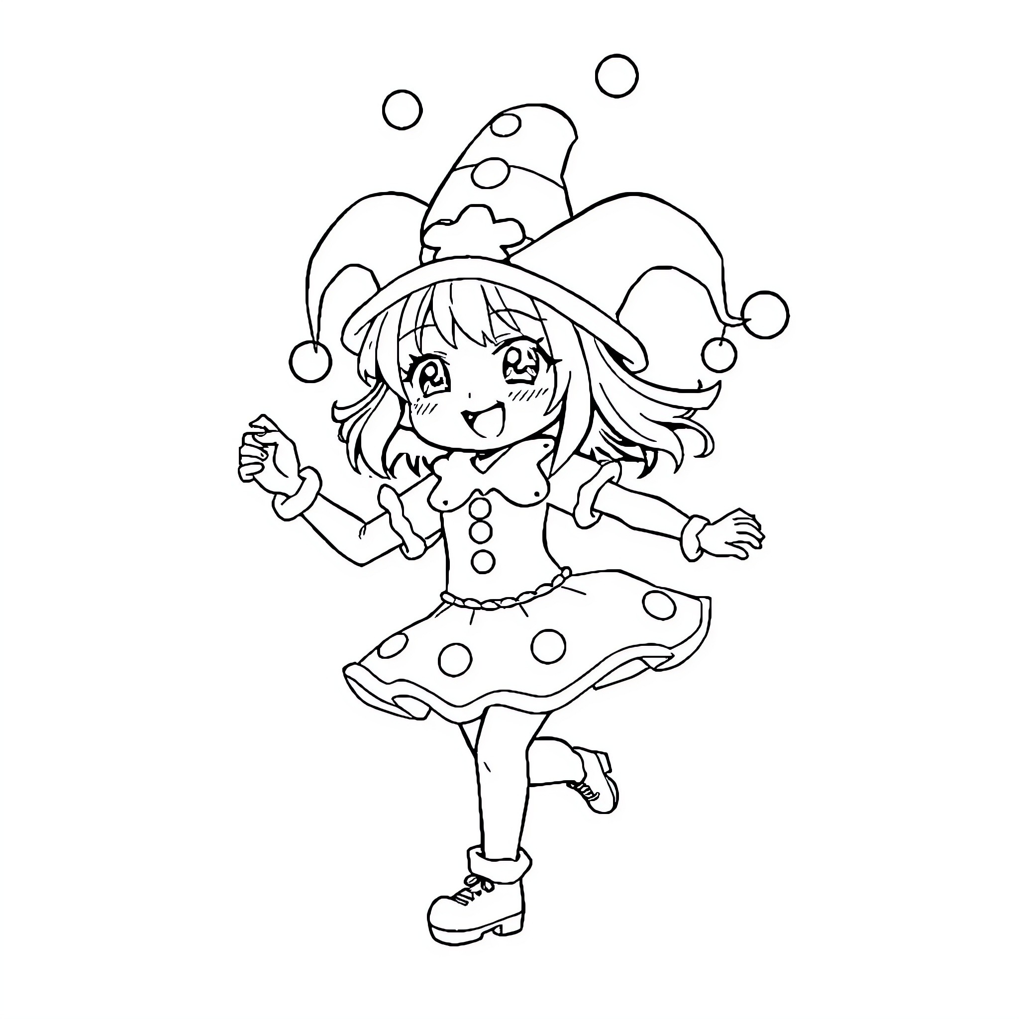 Kuromi Playing Happily in a Whimsical Outfit Coloring Page (free black-and-white line drawing printable PDF for all, from beginners to advanced learners, including children, teens, adults, and seniors)