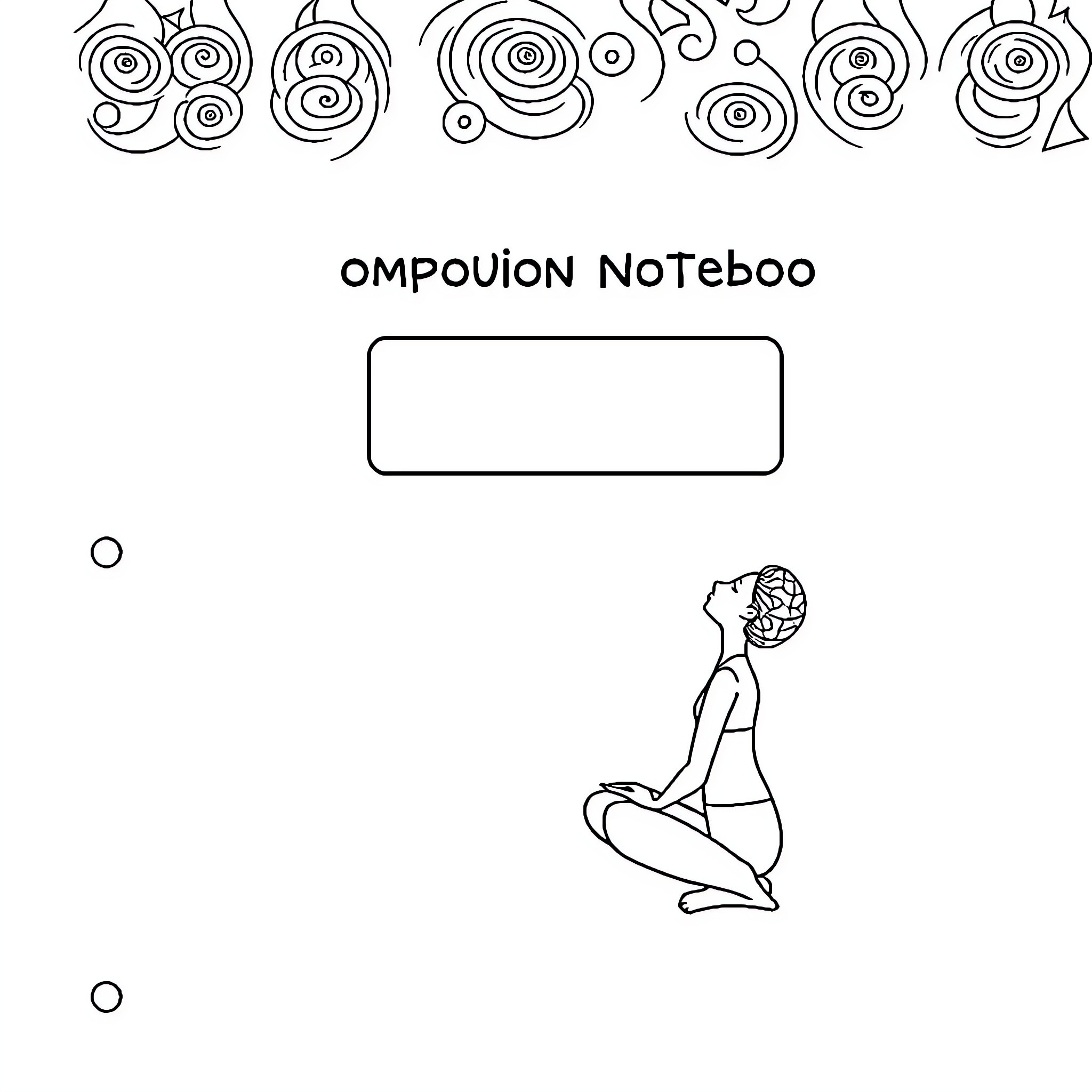 Yoga Notebook with Meditation Posture Coloring Page (free black-and-white line drawing printable PDF for all, from beginners to advanced learners, including children, teens, adults, and seniors)