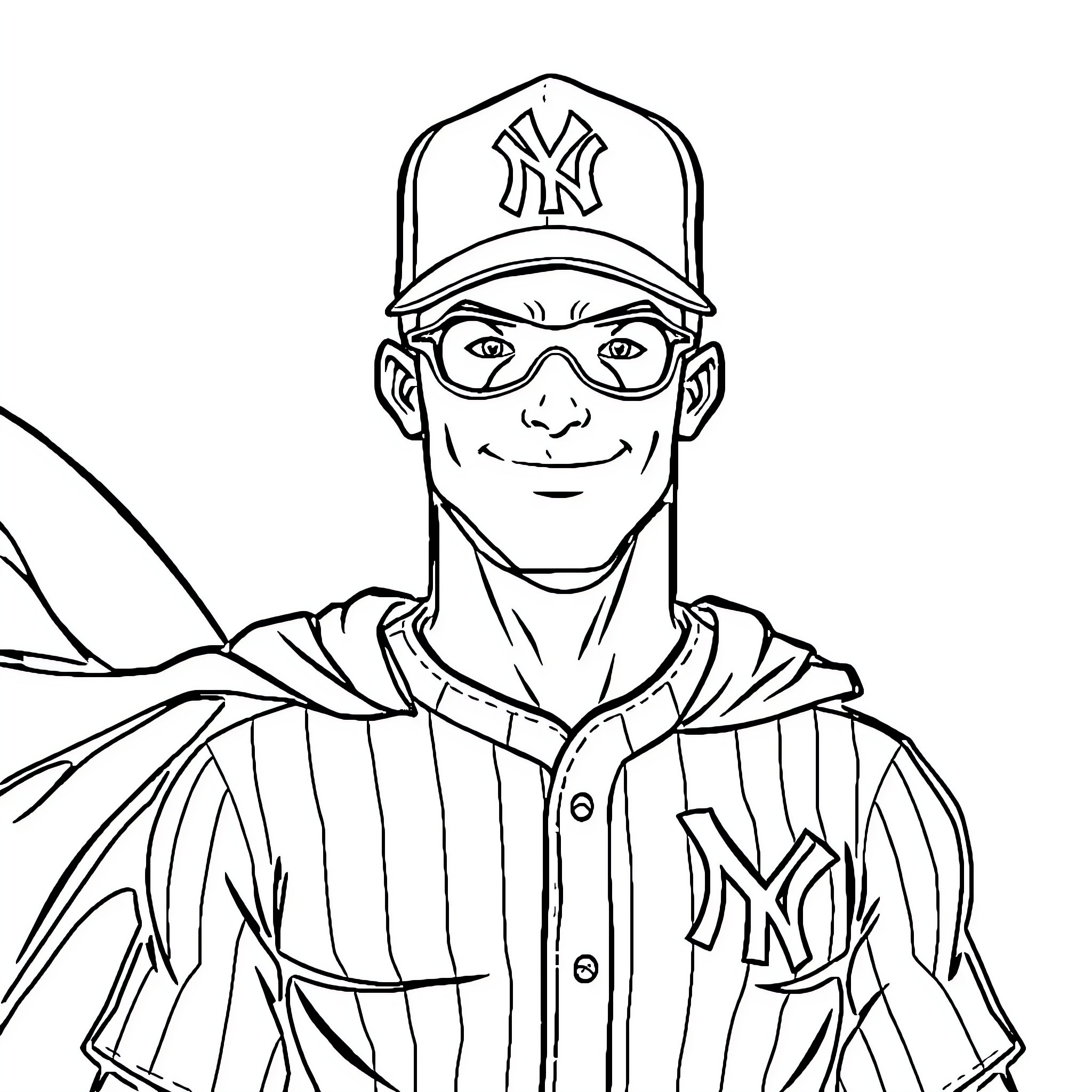 New York Yankee Baseball Player in Uniform Coloring Page (free black-and-white line drawing printable PDF for all, from beginners to advanced learners, including children, teens, adults, and seniors)