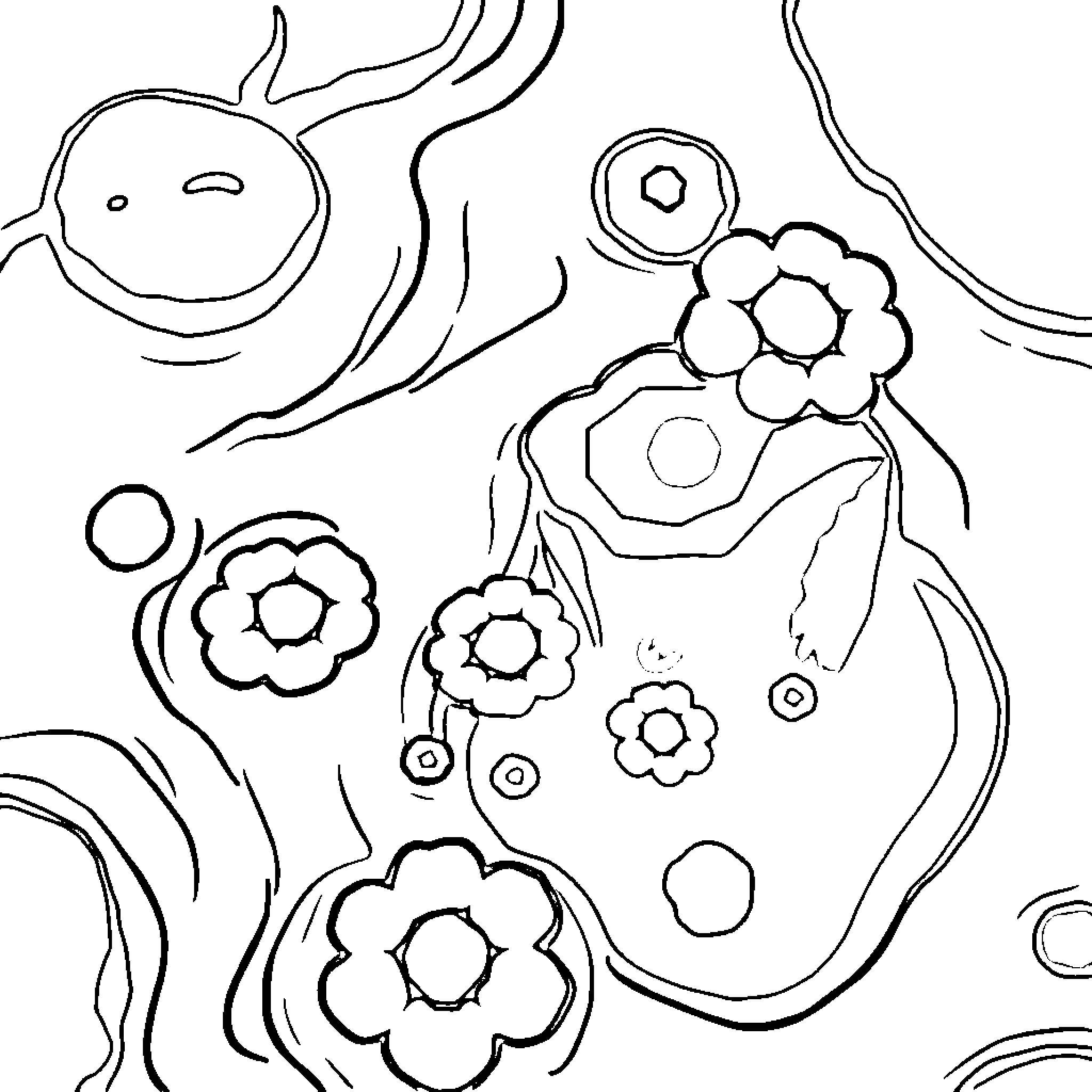 Cyanobacteria: Whimsical Floral Formations Coloring Page (free black-and-white line drawing printable PDF for all, from beginners to advanced learners, including children, teens, adults, and seniors)