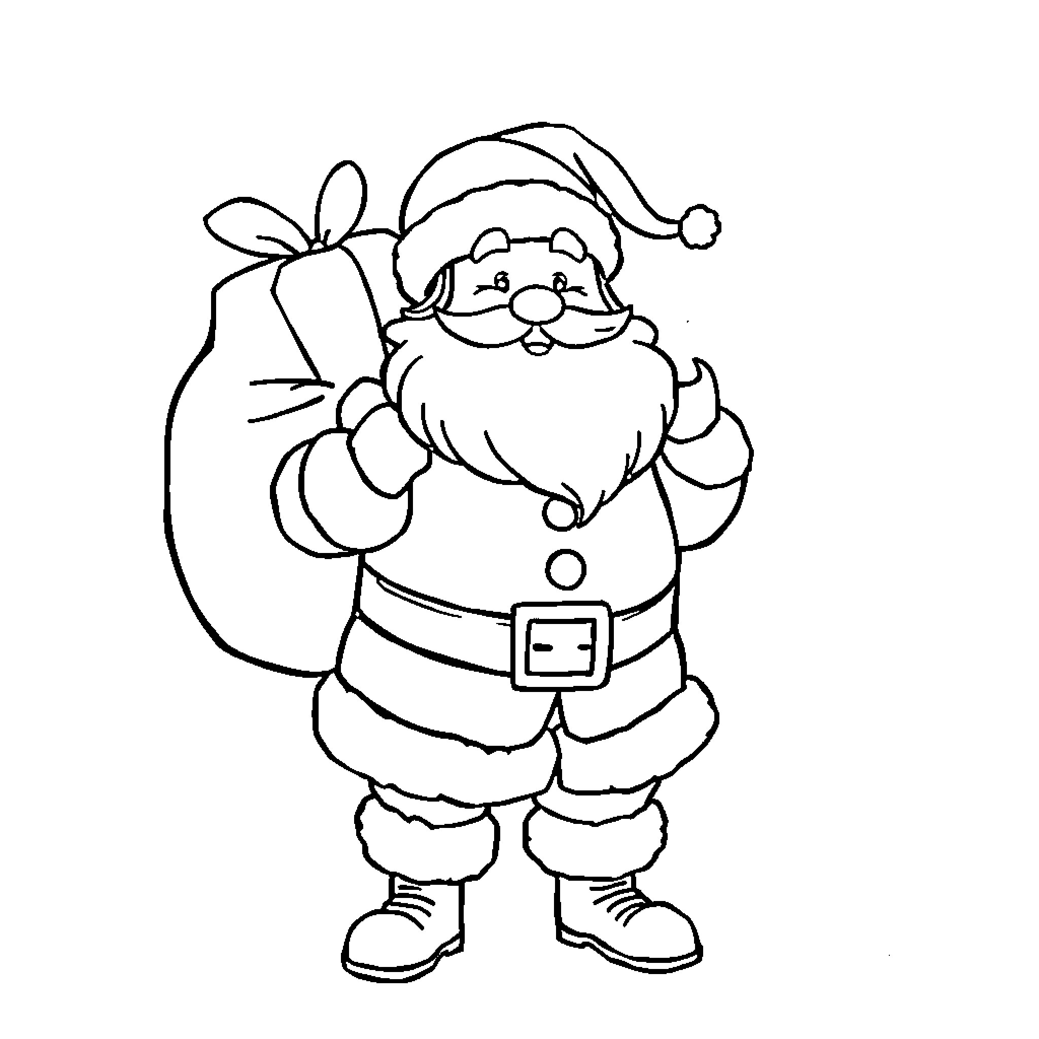 Santa Claus bringing a gift with a smile Coloring Page (free black-and-white line drawing printable PDF for all, from beginners to advanced learners, including children, teens, adults, and seniors)
