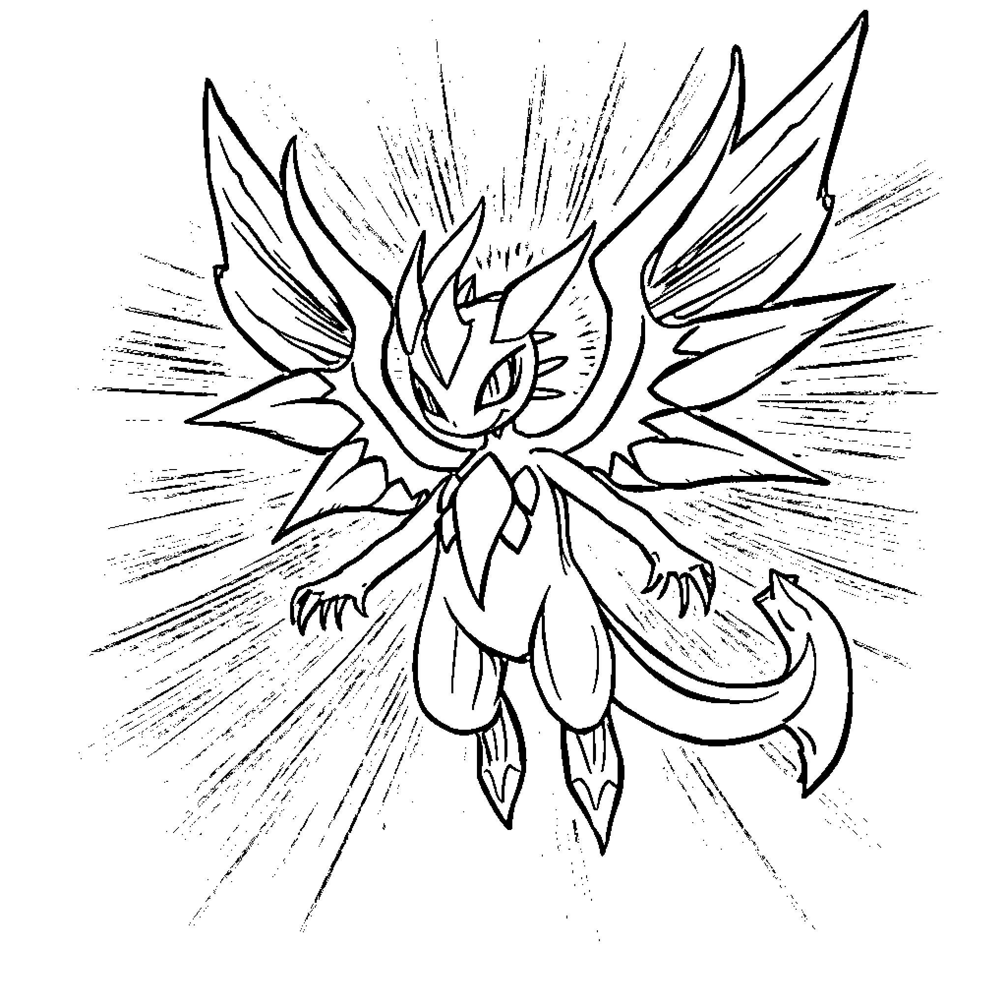 Angemon in heroic pose, radiating power Coloring Page (free black-and-white line drawing printable PDF for all, from beginners to advanced learners, including children, teens, adults, and seniors)