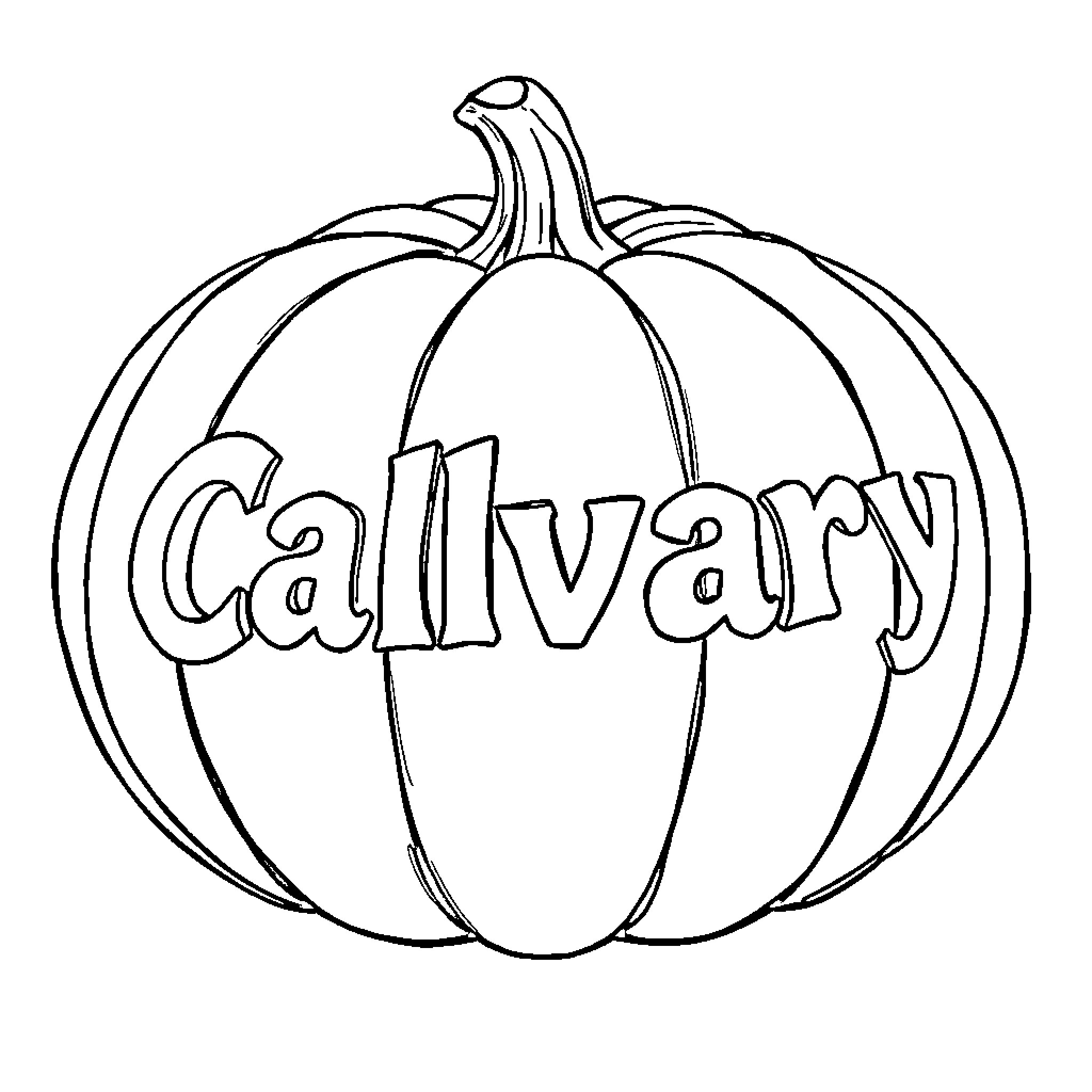 Pumpkin with Calvary text Coloring Page (free black-and-white line drawing printable PDF for all, from beginners to advanced learners, including children, teens, adults, and seniors)