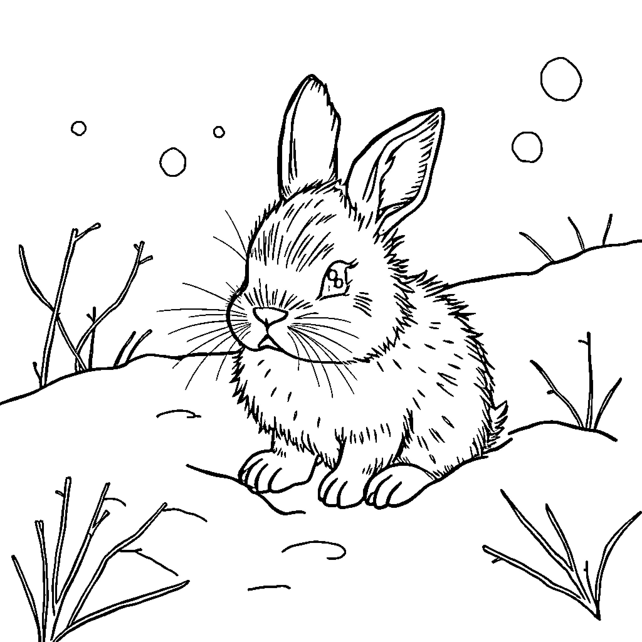 Bunny enjoying nature's serenity Coloring Page (free black-and-white line drawing printable PDF for all, from beginners to advanced learners, including children, teens, adults, and seniors)