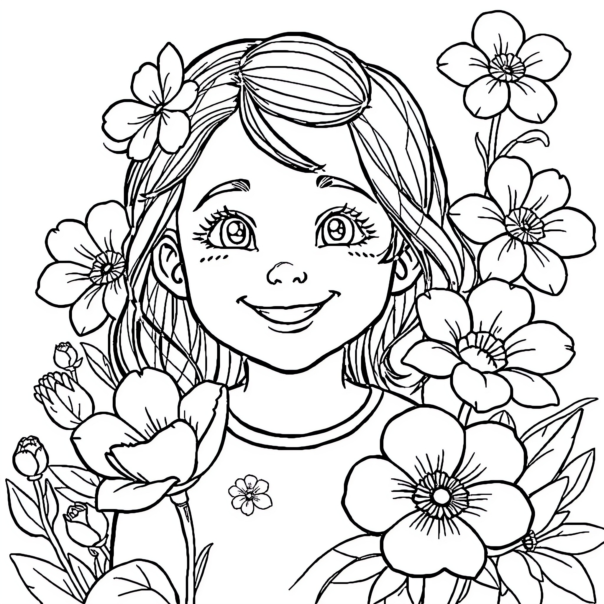Jade surrounded by vibrant floral arrangement Coloring Page (free black-and-white line drawing printable PDF for all, from beginners to advanced learners, including children, teens, adults, and seniors)