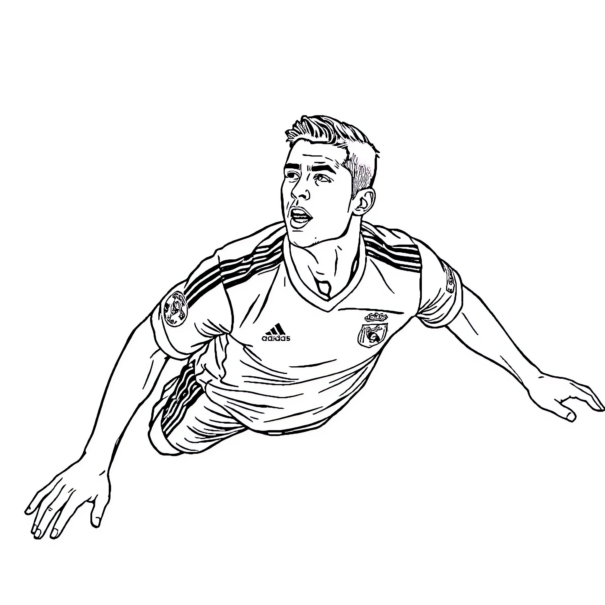 Ronaldo celebrates scoring a goal Coloring Page (free black-and-white line drawing printable PDF for all, from beginners to advanced learners, including children, teens, adults, and seniors)