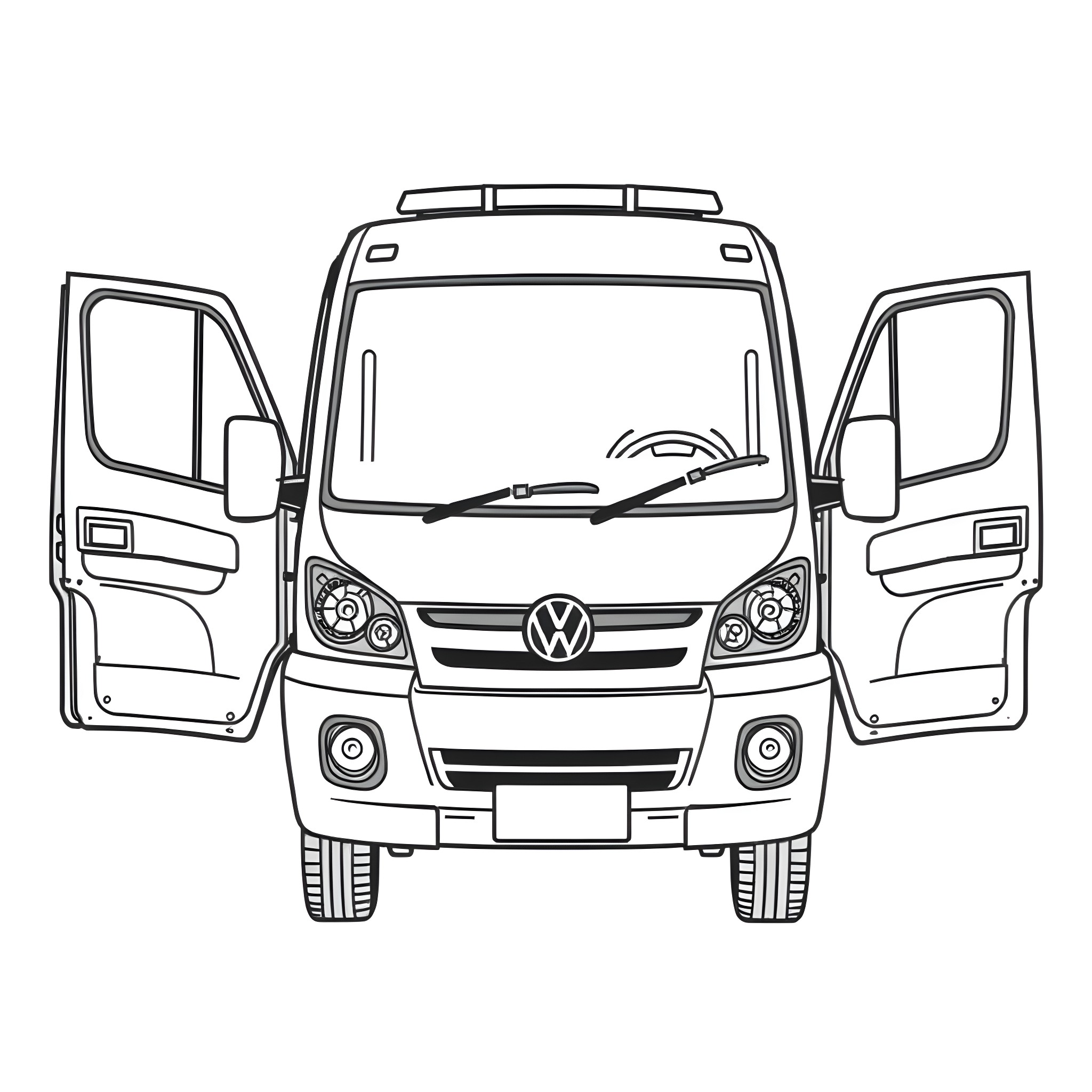 Mecleren Delivery Van with Open Doors Coloring Page (free black-and-white line drawing printable PDF for all, from beginners to advanced learners, including children, teens, adults, and seniors)