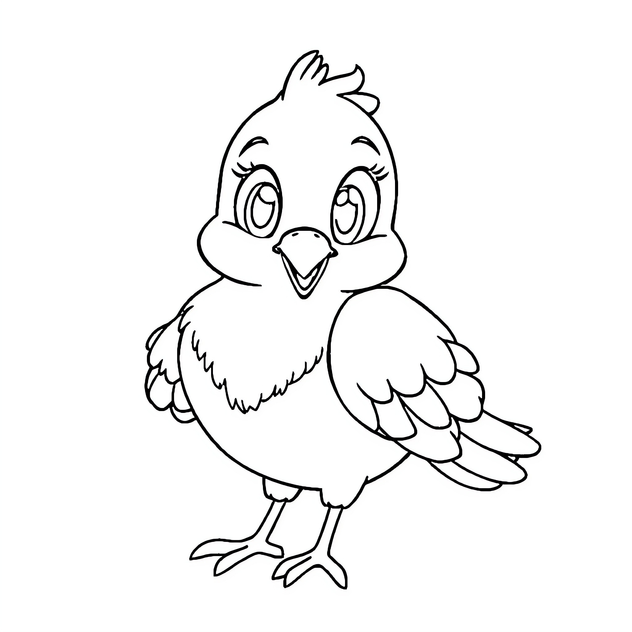 Pigeon with big eyes and cute expression Coloring Page (free black-and-white line drawing printable PDF for all, from beginners to advanced learners, including children, teens, adults, and seniors)