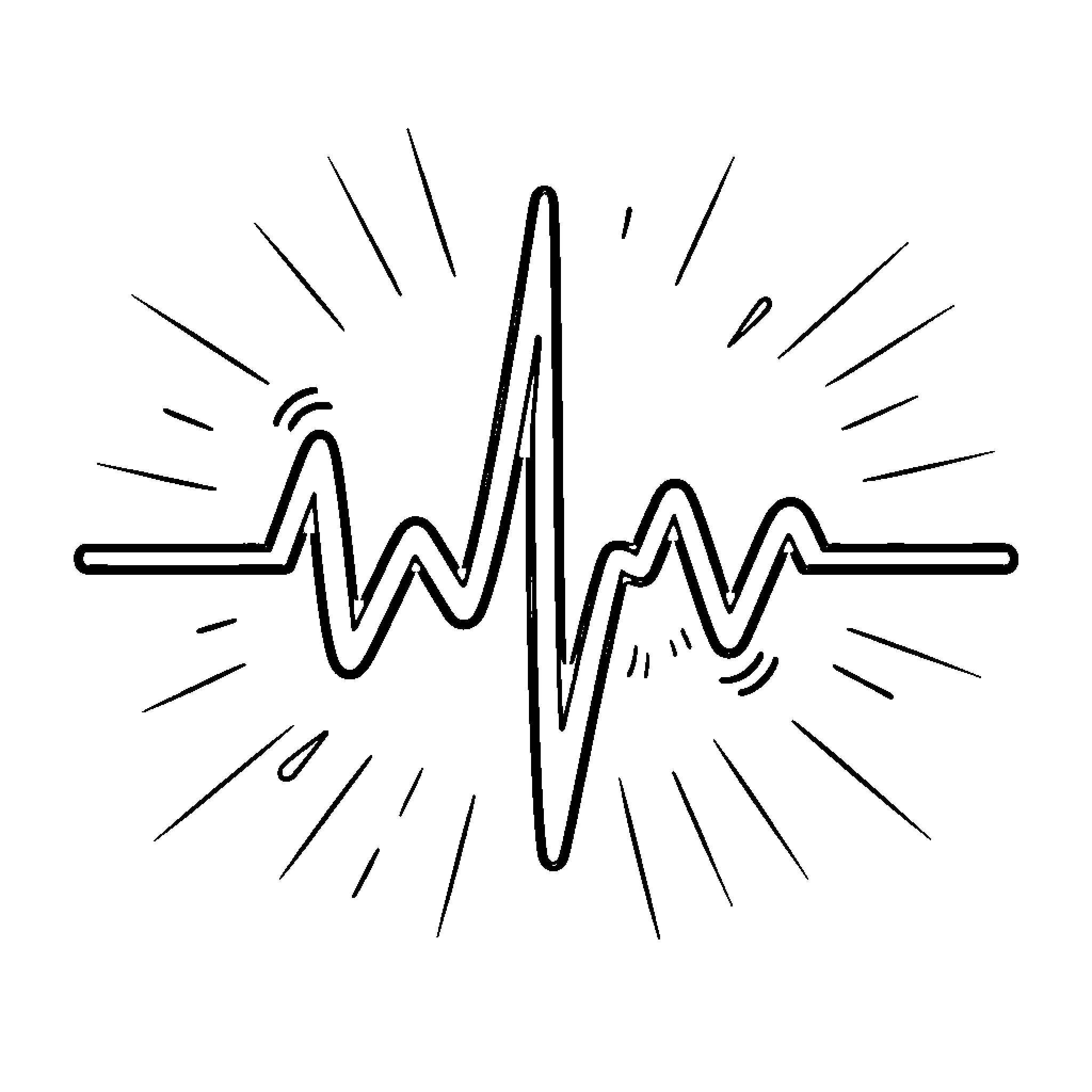Doki Doki heart rate line with radiating energy Coloring Page (free black-and-white line drawing printable PDF for all, from beginners to advanced learners, including children, teens, adults, and seniors)