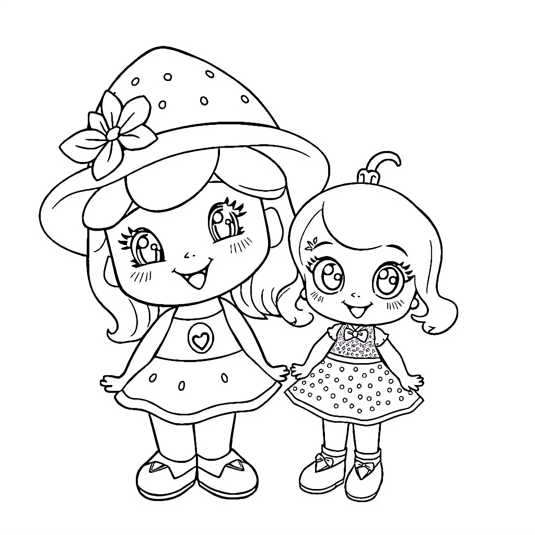 Strawberry Shortcake and friends having fun together Coloring Page (free black-and-white line drawing printable PDF for all, from beginners to advanced learners, including children, teens, adults, and seniors)