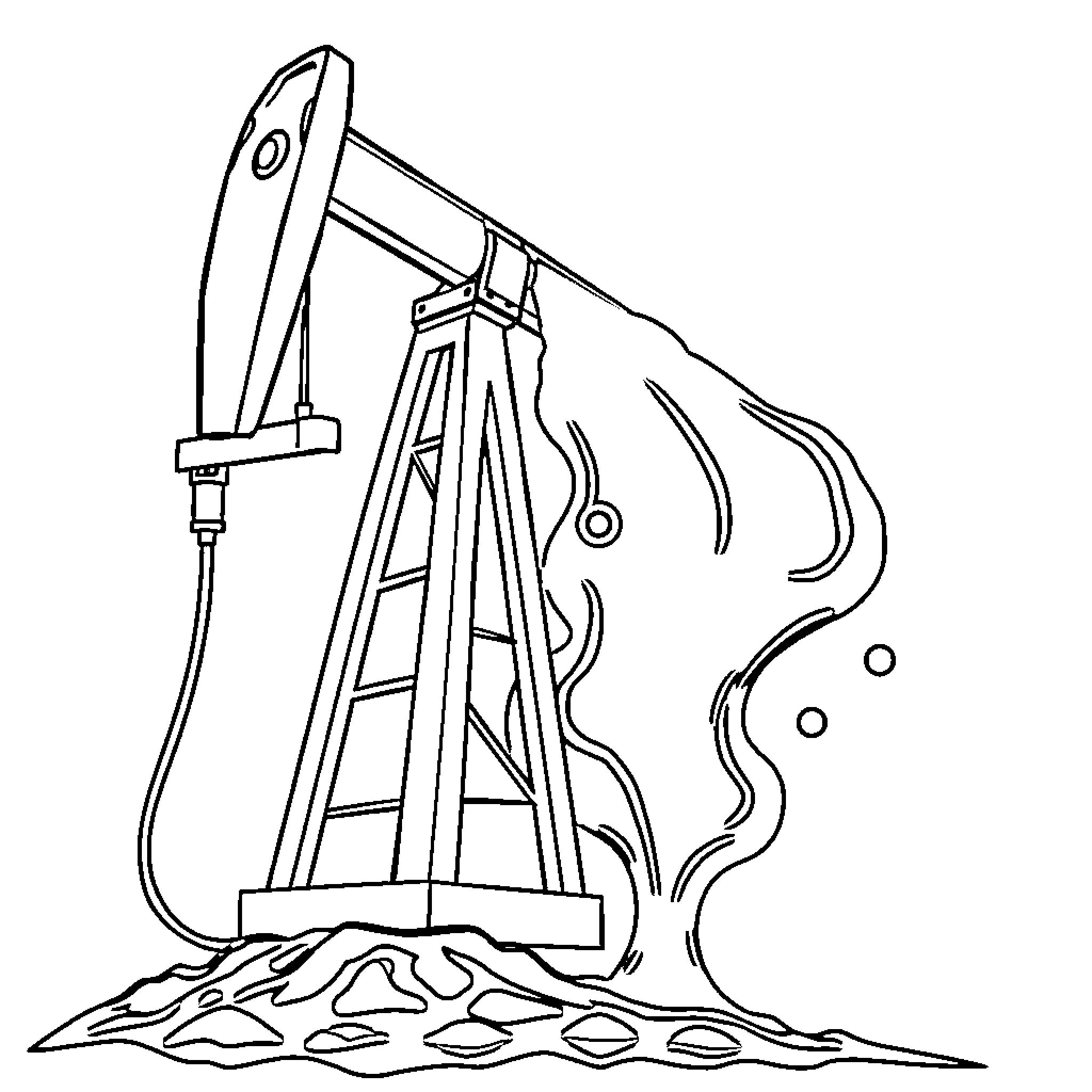 Oil Well Pumping in Rugged Terrain Coloring Page (free black-and-white line drawing printable PDF for all, from beginners to advanced learners, including children, teens, adults, and seniors)