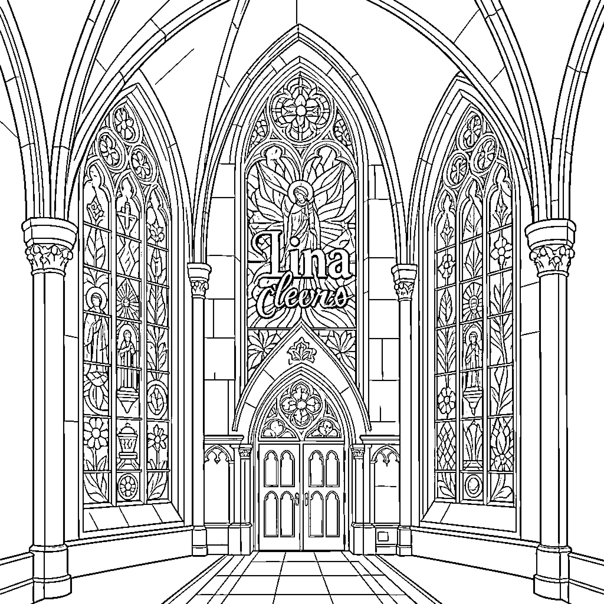 Stained Glass Architectural Masterpiece Coloring Page (free black-and-white line drawing printable PDF for all, from beginners to advanced learners, including children, teens, adults, and seniors)