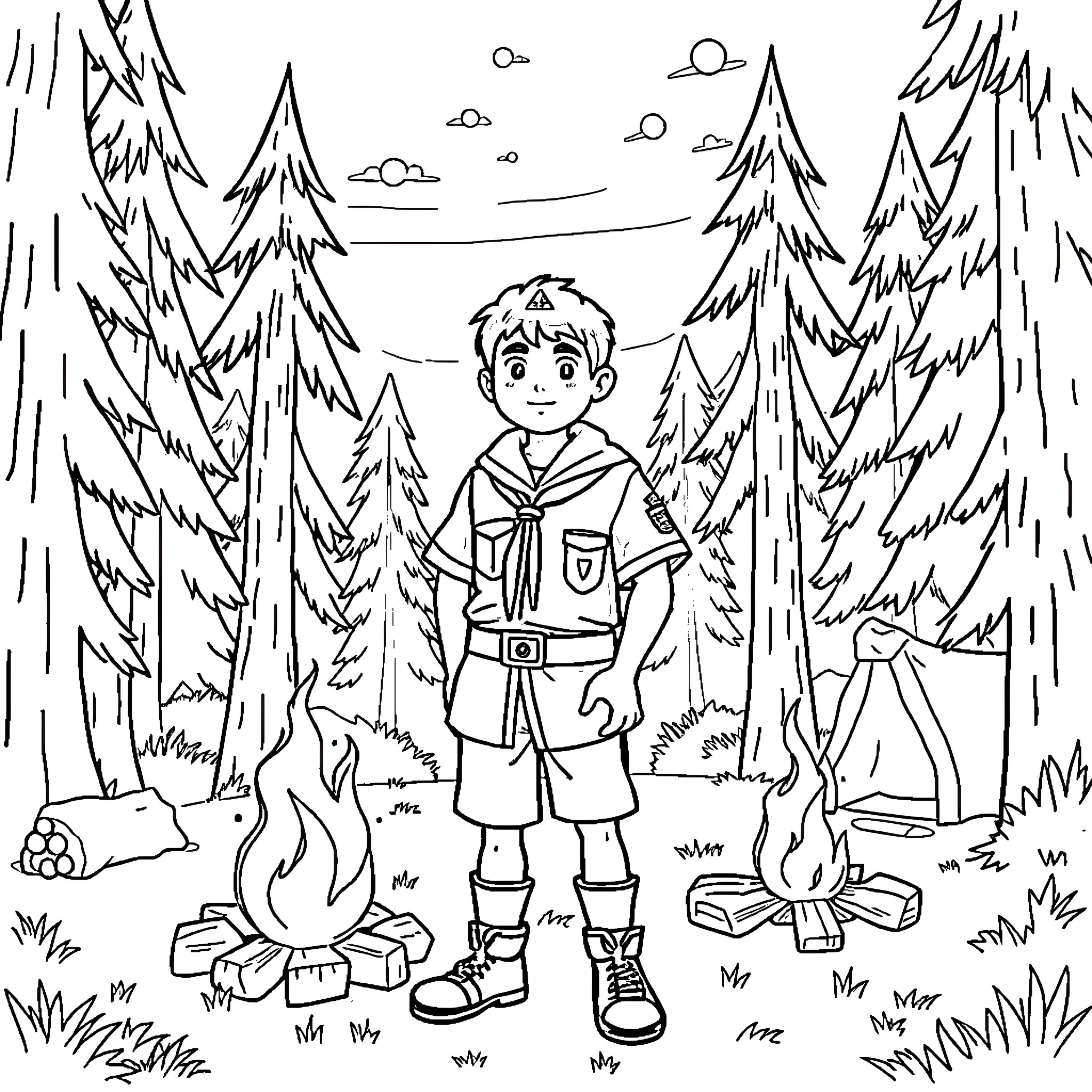 Aragorn in a Woodland Adventure Coloring Page (free black-and-white line drawing printable PDF for all, from beginners to advanced learners, including children, teens, adults, and seniors)